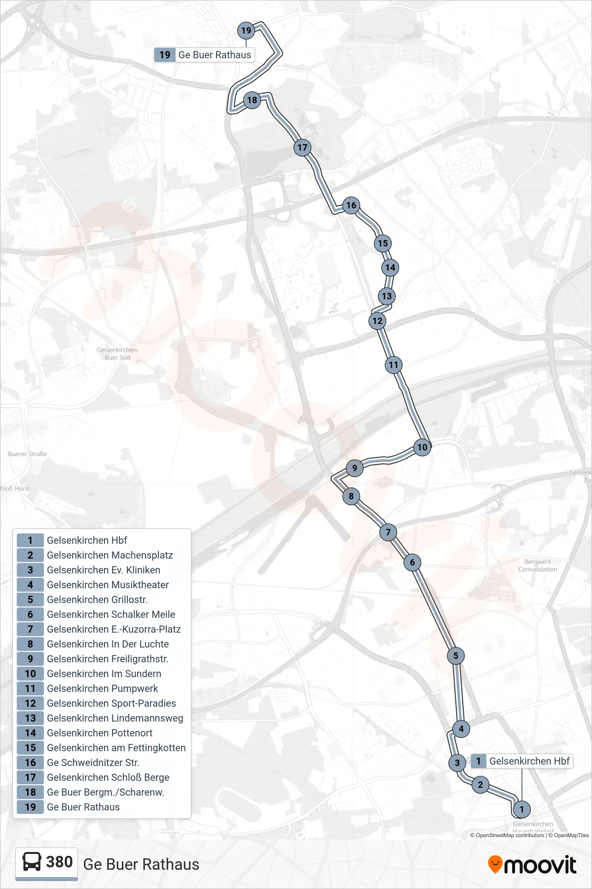 Linie 380 (Bus) Richtung Ge Buer Rathaus: Route und Haltestellen auf der Karte