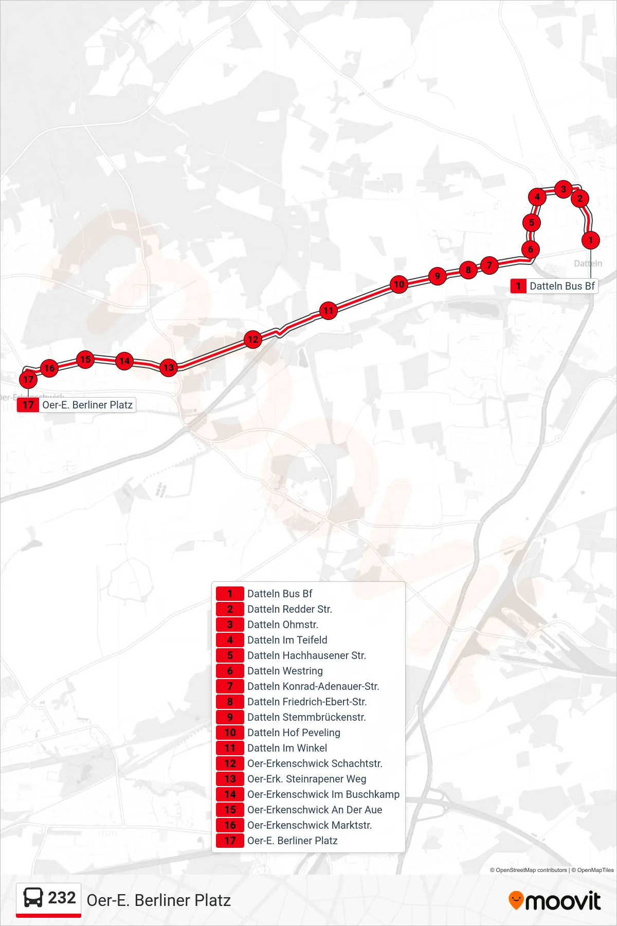 Linie 232 (Bus) Richtung Oer-E. Berliner Platz: Route und Haltestellen auf der Karte