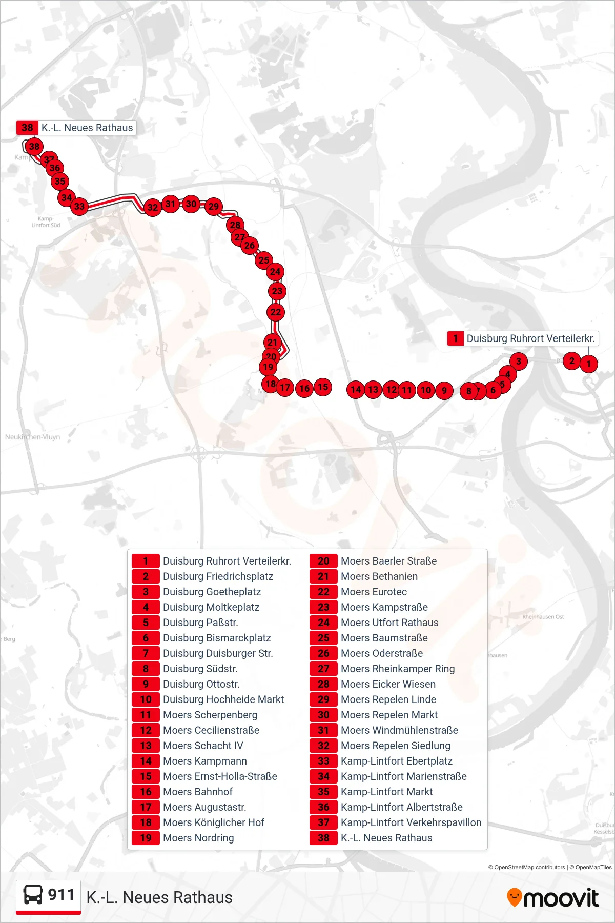 Linie 911 (Bus) Richtung K.-L. Neues Rathaus: Route und Haltestellen auf der Karte