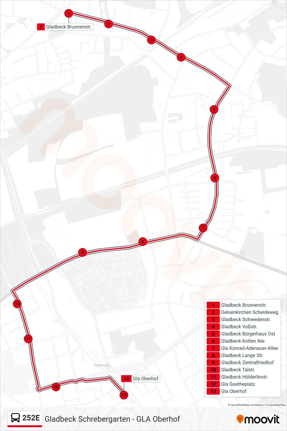 252E bus Line (Gla Oberhof) route and stops on a map