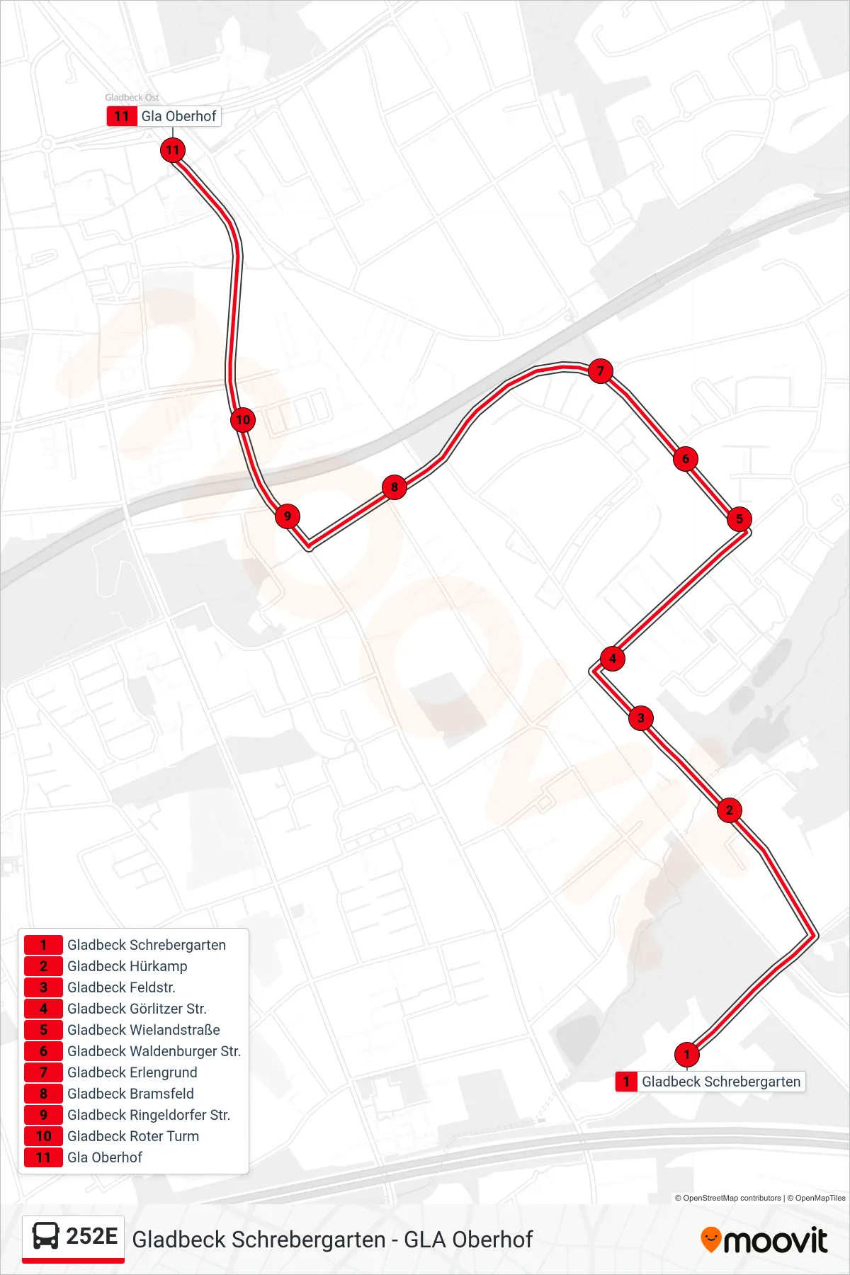 Linie 252E (Bus) Richtung Gla Oberhof: Route und Haltestellen auf der Karte