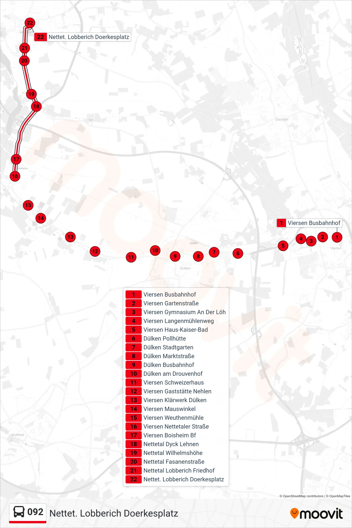 Linie 092 (Bus) Richtung Nettet. Lobberich Doerkesplatz: Route und Haltestellen auf der Karte
