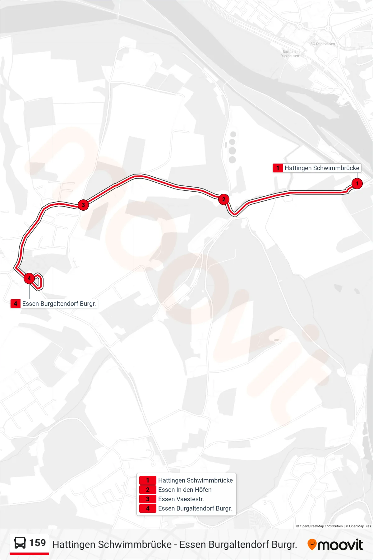 Linie 159 (Bus) Richtung Essen Burgaltendorf Burgr.: Route und Haltestellen auf der Karte