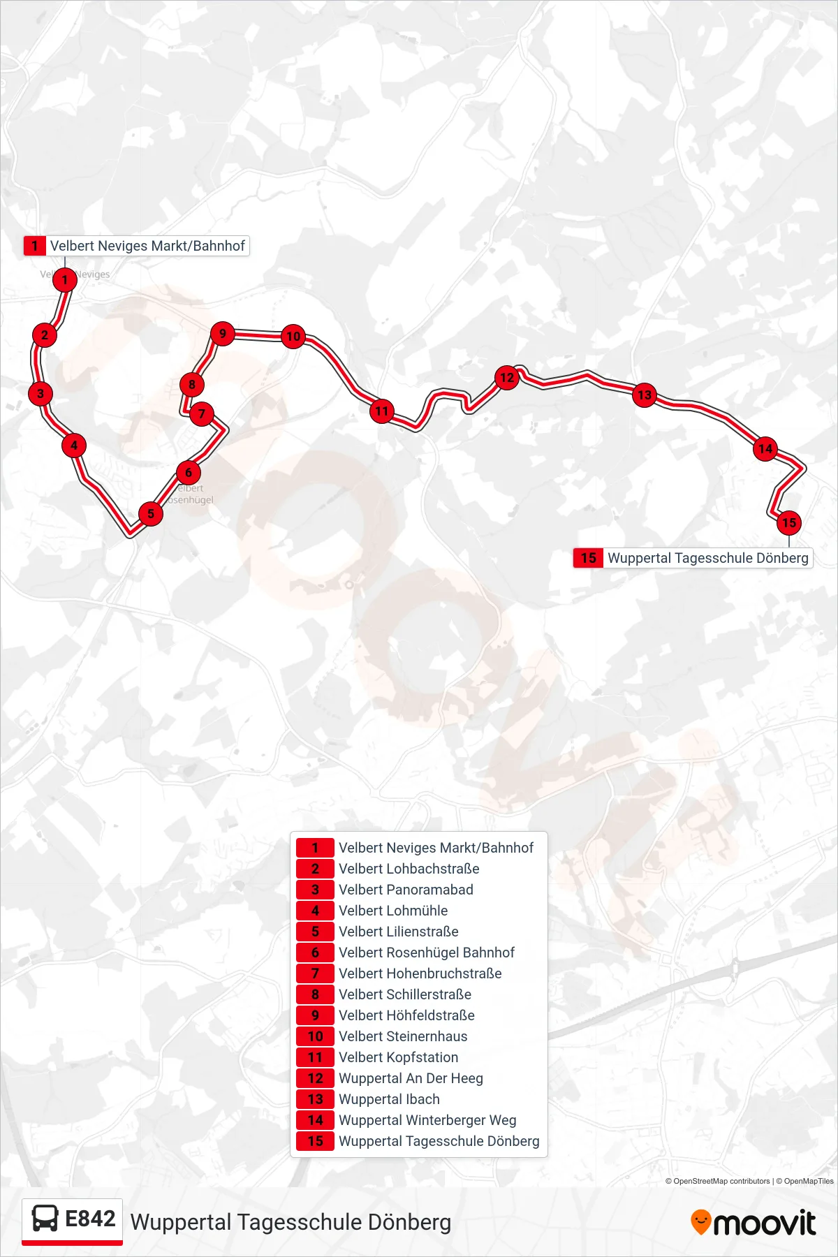 Linie E842 (Bus) Richtung Wuppertal Tagesschule Dönberg: Route und Haltestellen auf der Karte