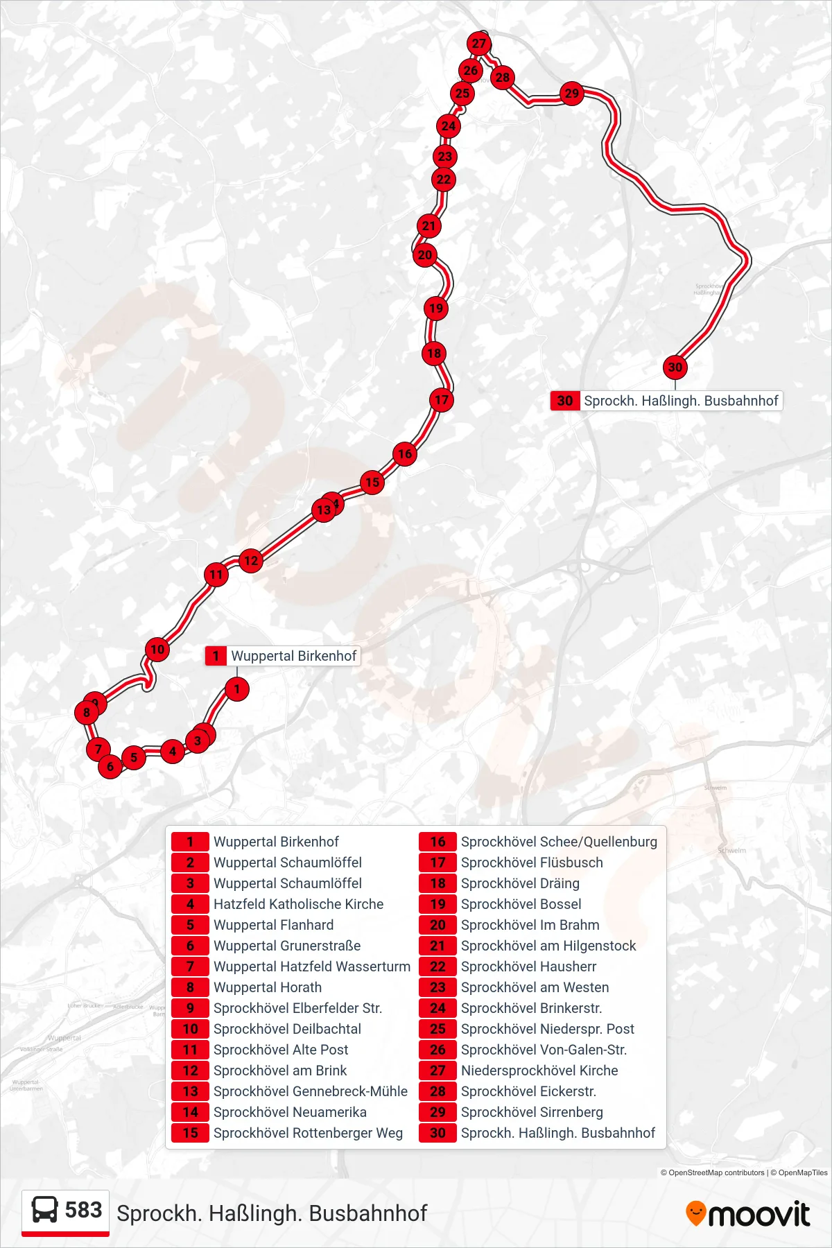 Linie 583 (Bus) Richtung Sprockh. Haßlingh. Busbahnhof: Route und Haltestellen auf der Karte