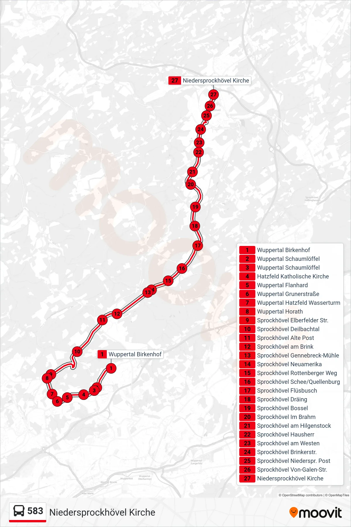 Linie 583 (Bus) Richtung Niedersprockhövel Kirche: Route und Haltestellen auf der Karte