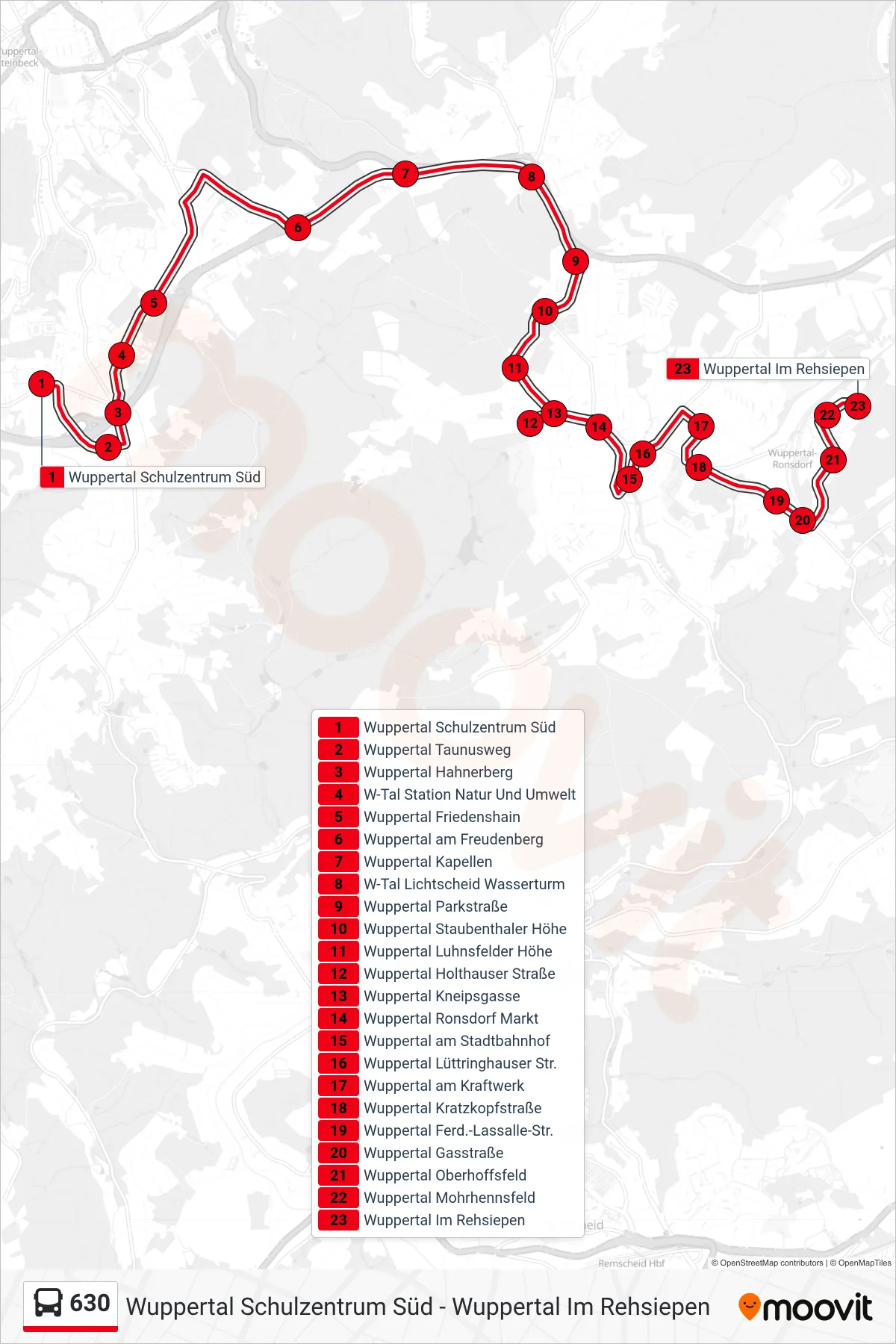 Linie 630 (Bus) Richtung Wuppertal Im Rehsiepen: Route und Haltestellen auf der Karte
