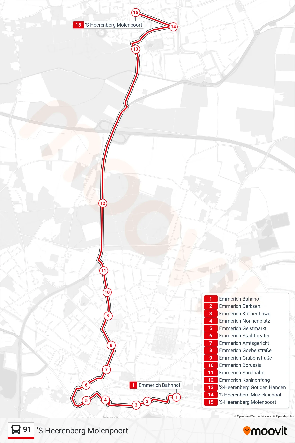 Linie 91 (Bus) Richtung 'S-Heerenberg Molenpoort: Route und Haltestellen auf der Karte
