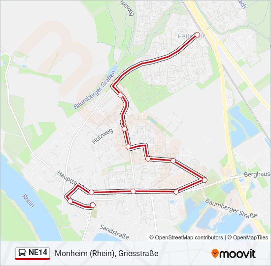 Автобус NE14: карта маршрута