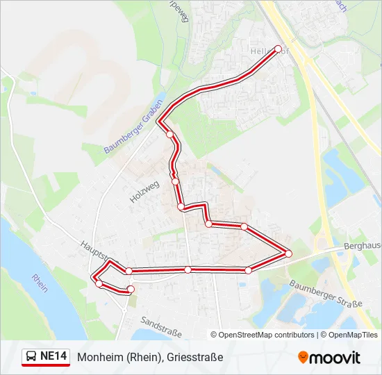 NE14 Bus Line Map