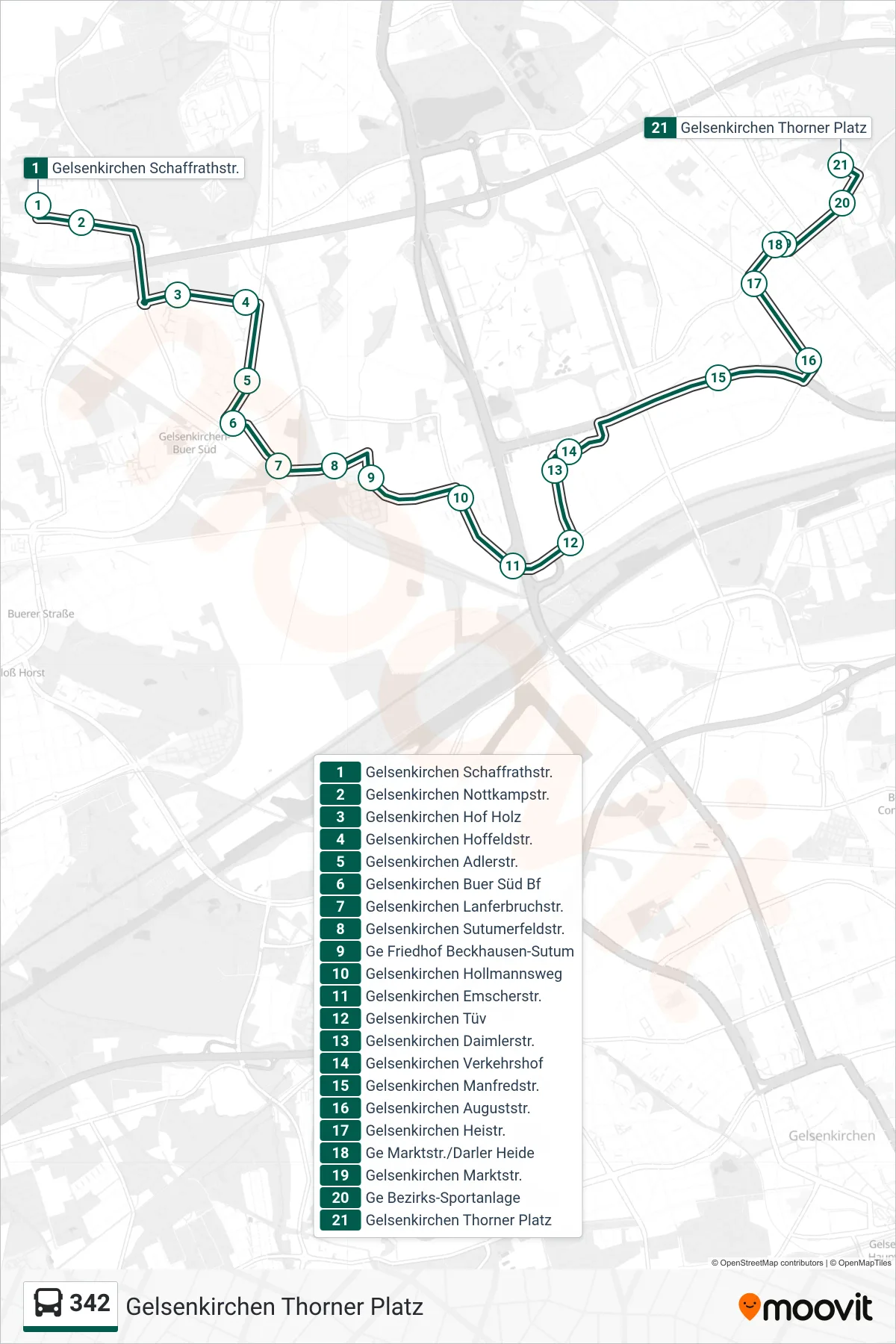 Linie 342 (Bus) Richtung Gelsenkirchen Thorner Platz: Route und Haltestellen auf der Karte