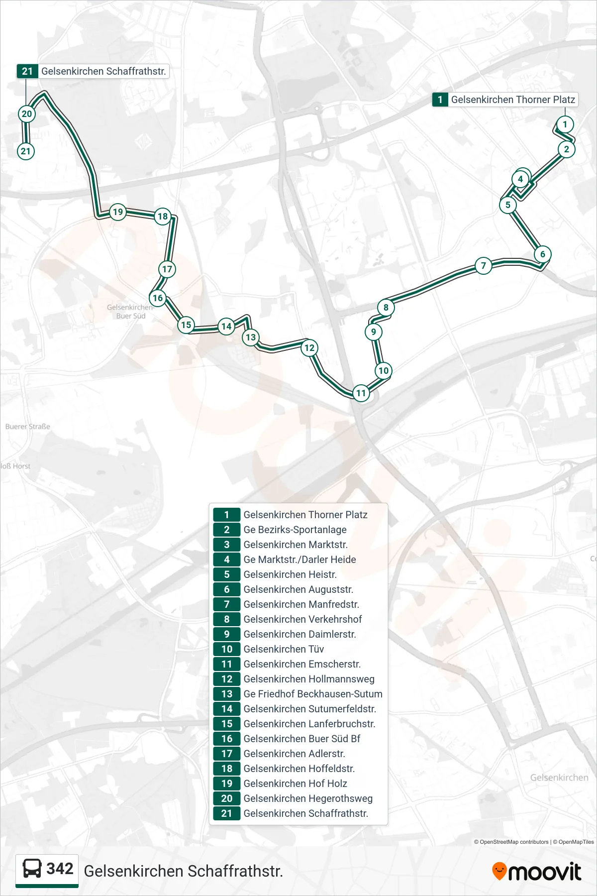 Linie 342 (Bus) Richtung Gelsenkirchen Schaffrathstr.: Route und Haltestellen auf der Karte