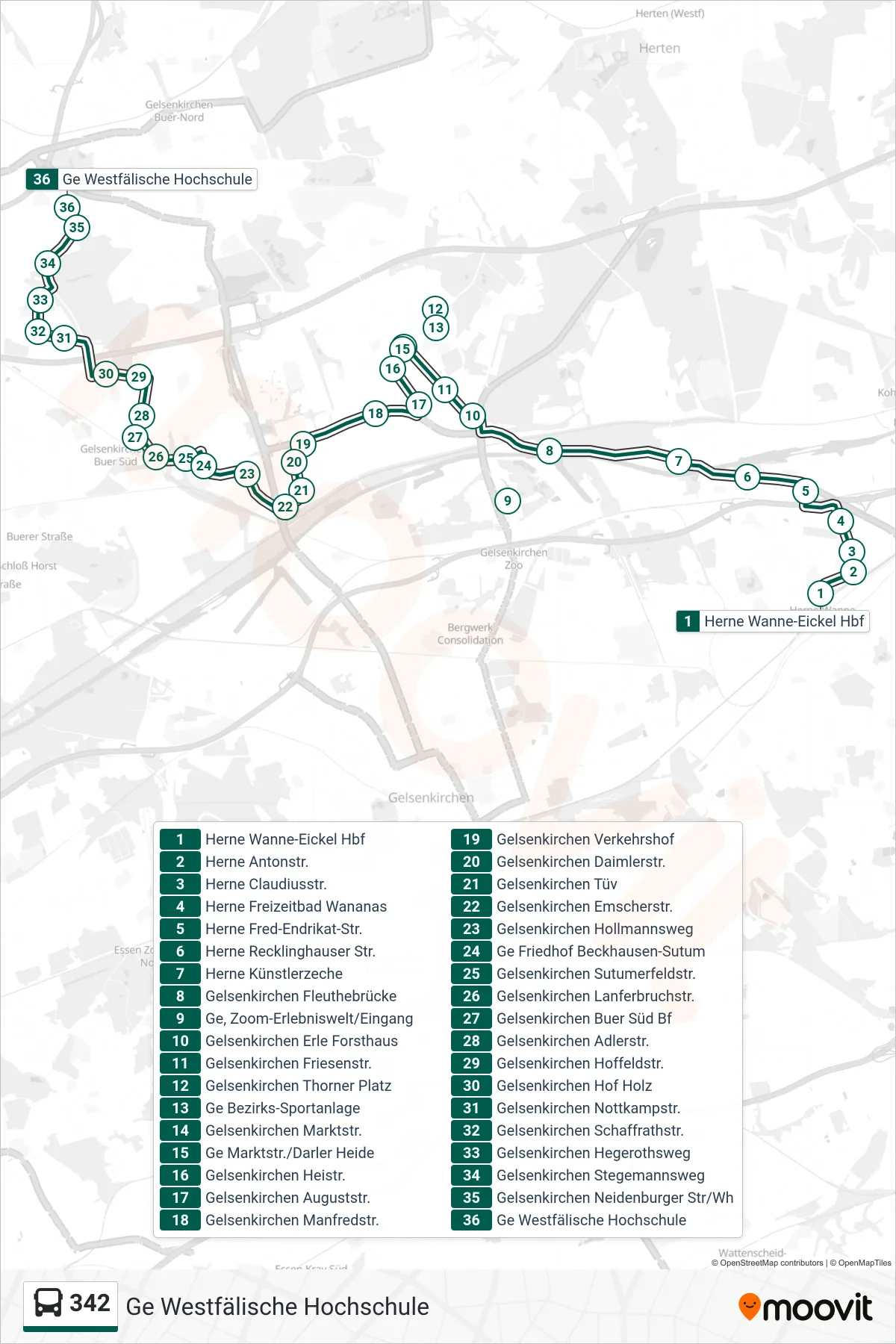 Linie 342 (Bus) Richtung Ge Westfälische Hochschule: Route und Haltestellen auf der Karte