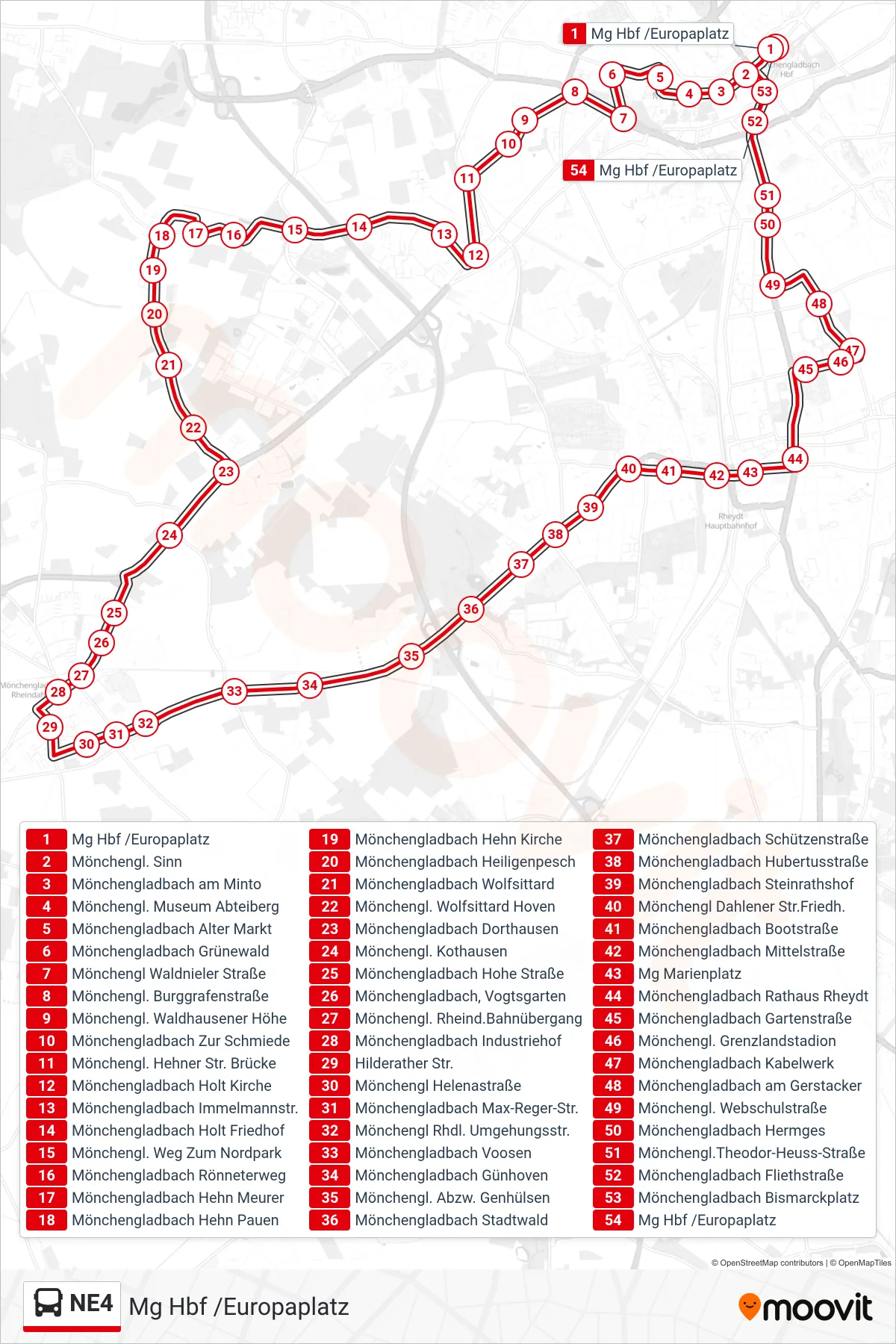 Linie NE4 (Bus) Richtung Mg Hbf /Europaplatz: Route und Haltestellen auf der Karte