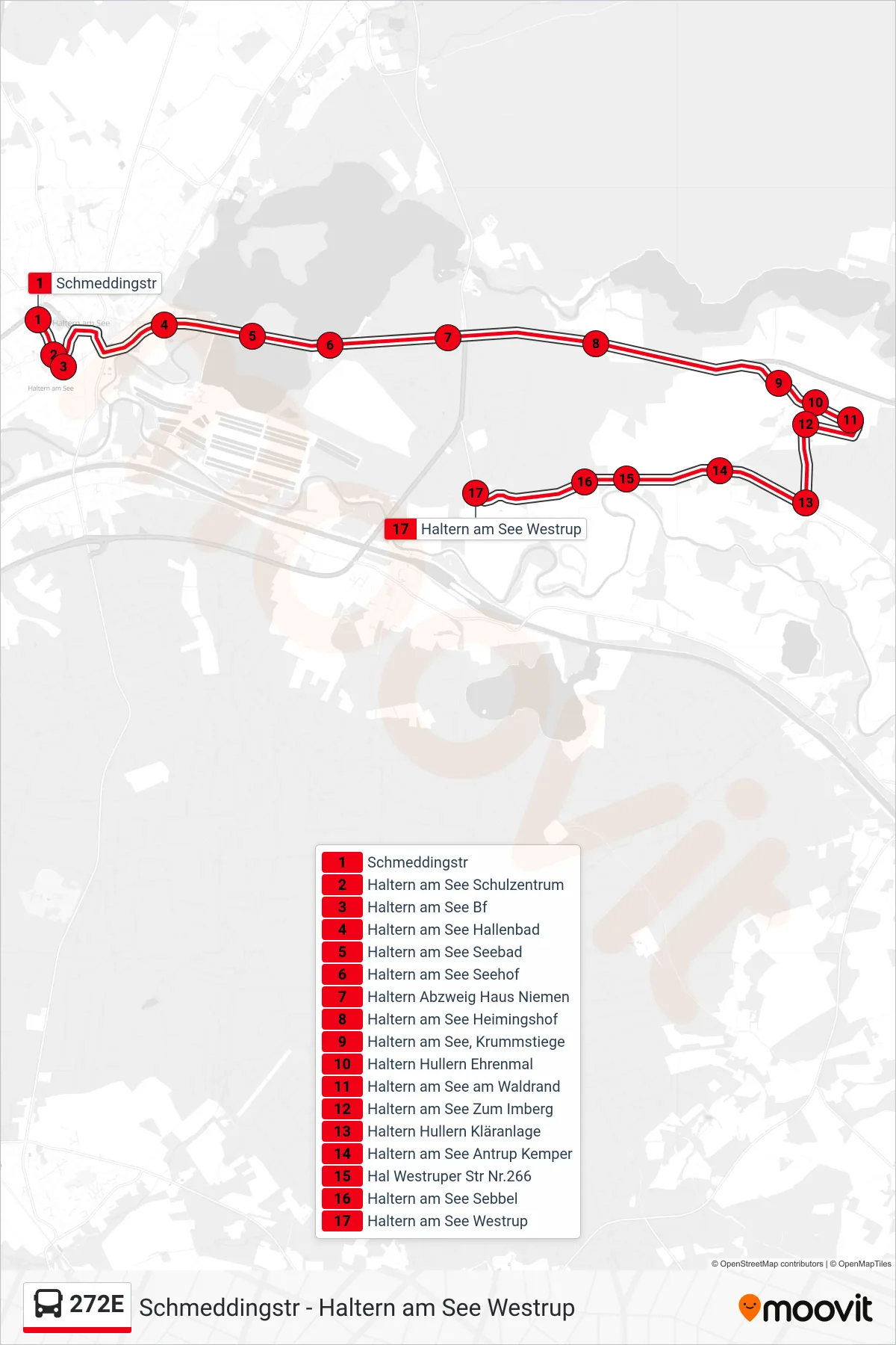Linie 272E (Bus) Richtung Haltern am See Westrup: Route und Haltestellen auf der Karte