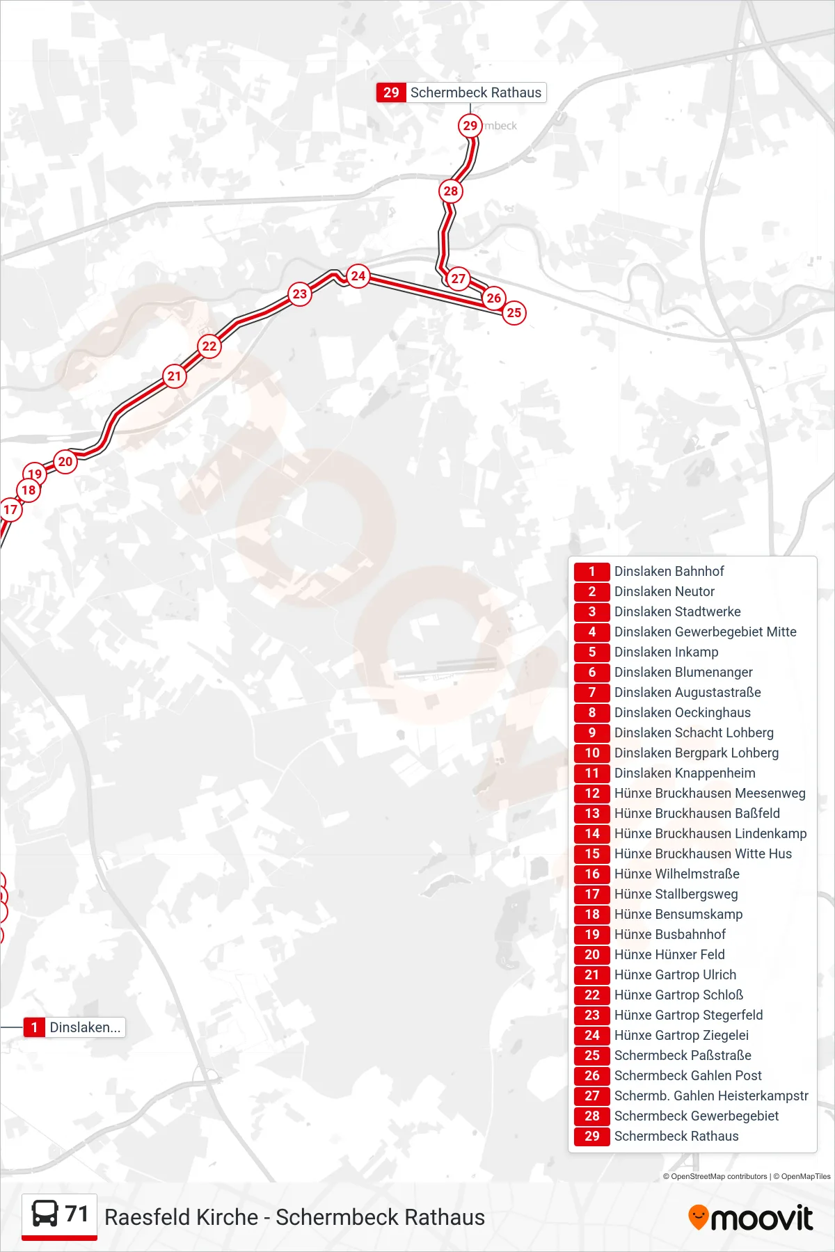 Linie 71 (Bus) Richtung Schermbeck Rathaus: Route und Haltestellen auf der Karte