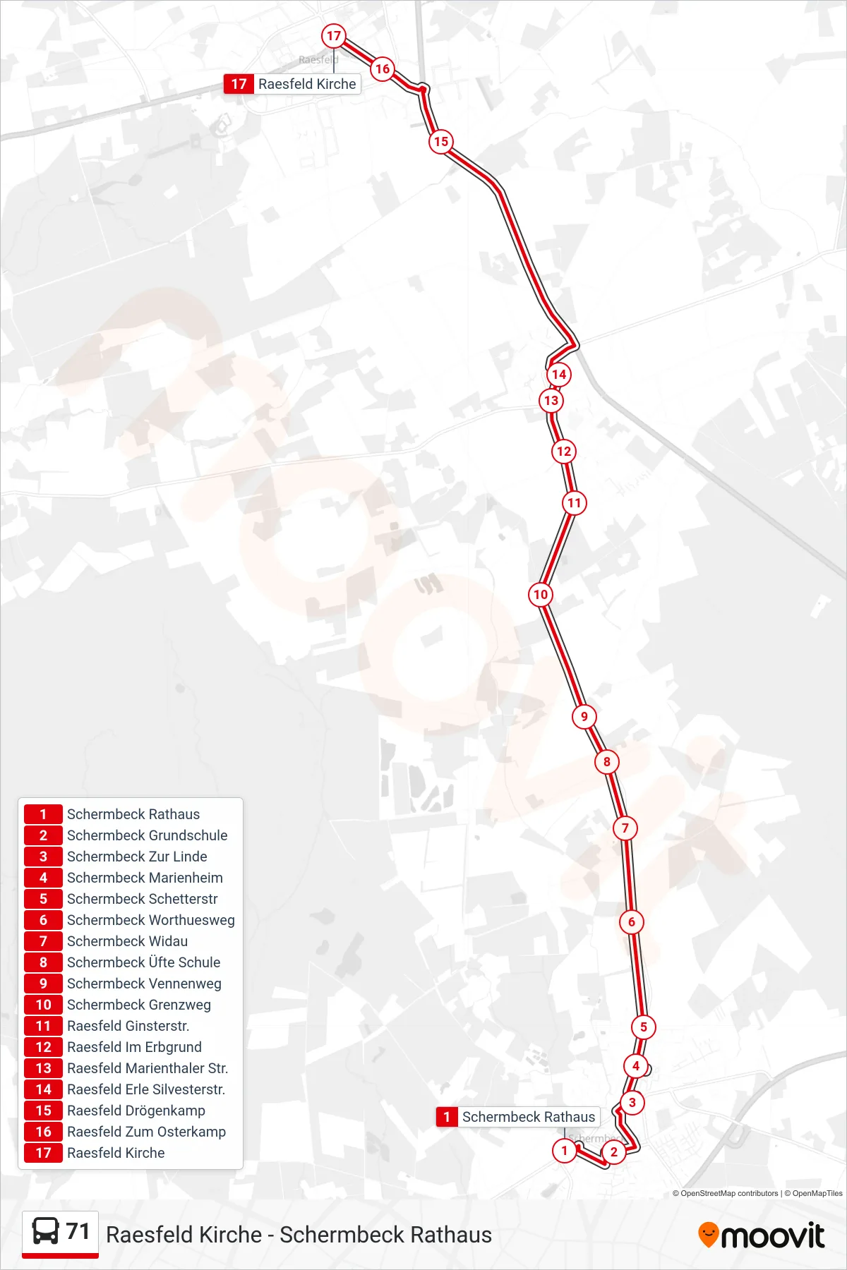 Linie 71 (Bus) Richtung Raesfeld Kirche: Route und Haltestellen auf der Karte