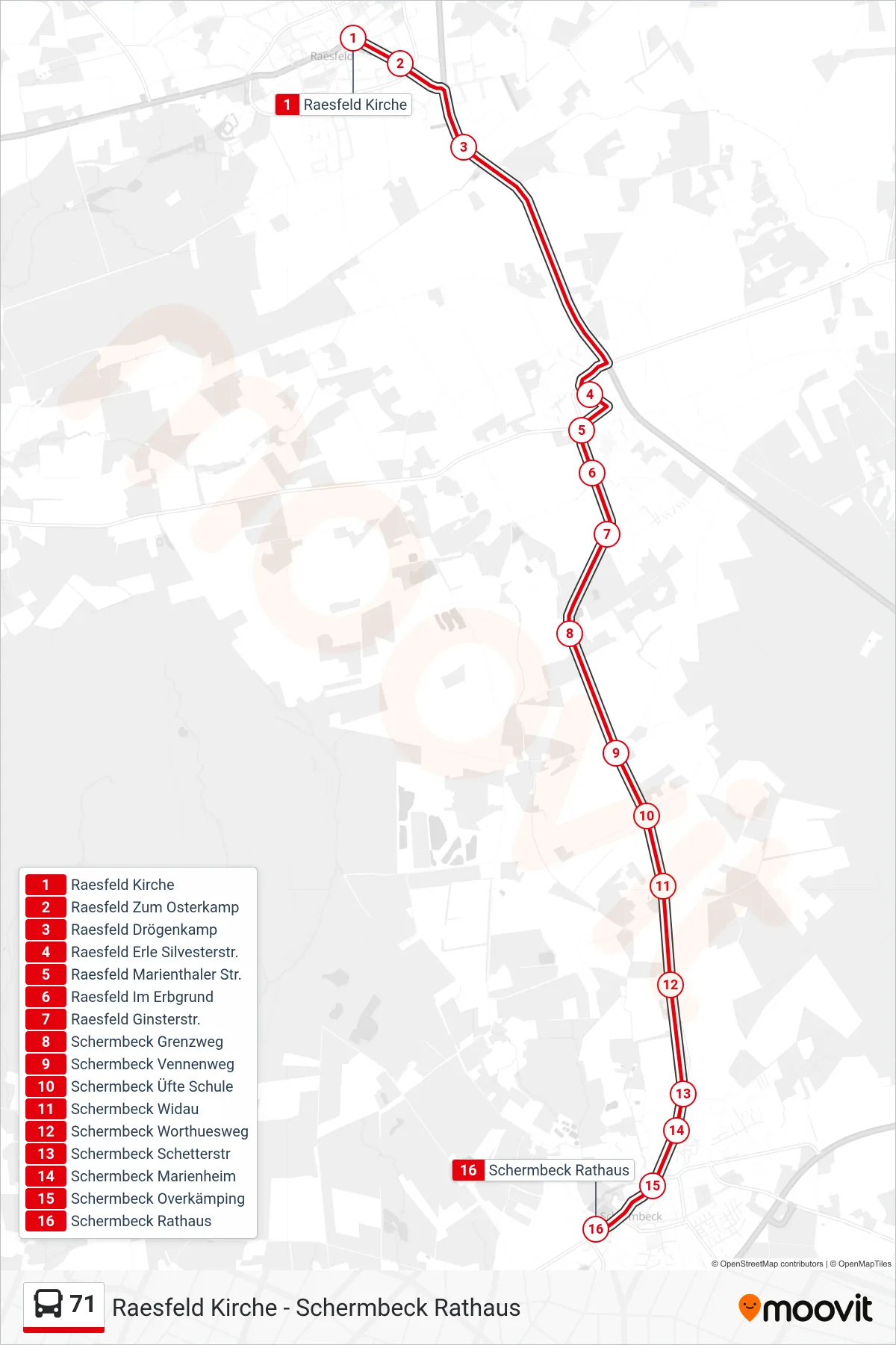 Linie 71 (Bus) Richtung Schermbeck Rathaus: Route und Haltestellen auf der Karte