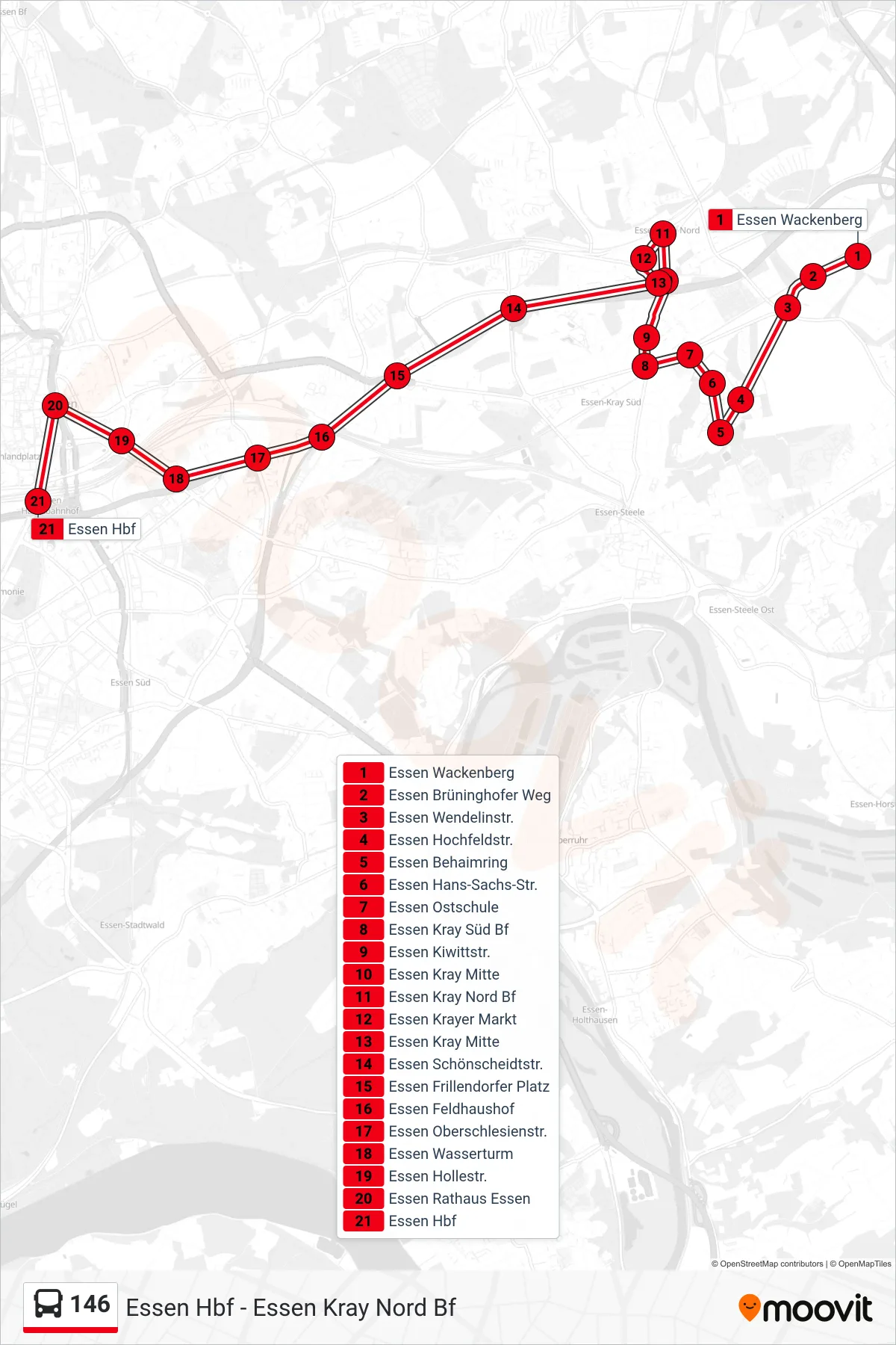 Linie 146 (Bus) Richtung Essen Hbf: Route und Haltestellen auf der Karte