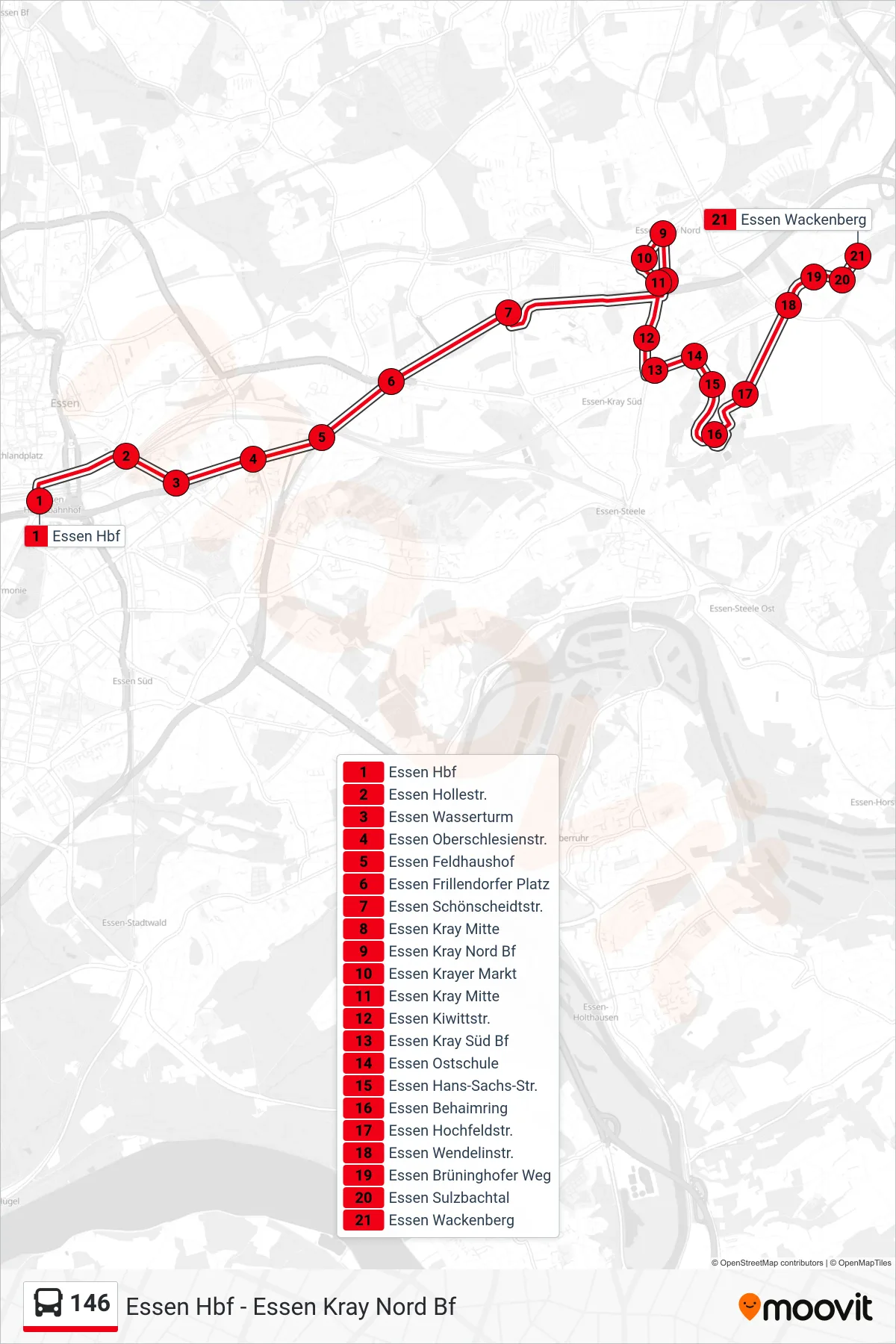 Linie 146 (Bus) Richtung Essen Wackenberg: Route und Haltestellen auf der Karte