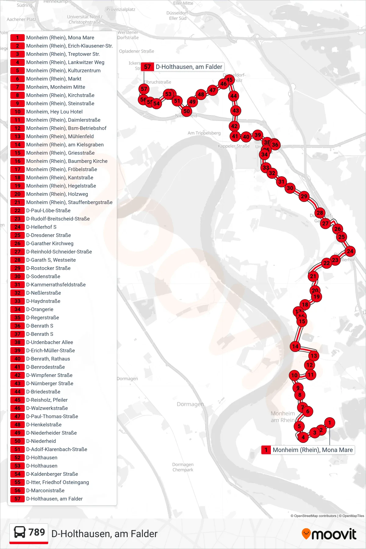 789 bus Line (D-Holthausen, am Falder) route and stops on a map
