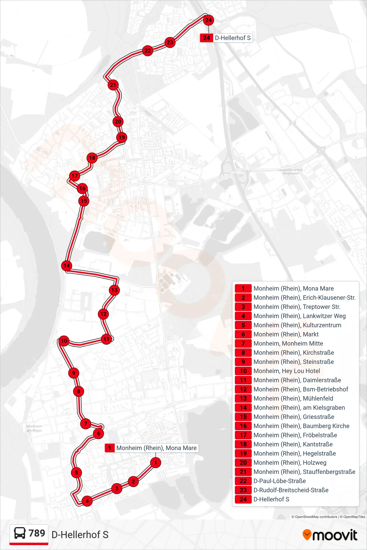 Linie 789 (Bus) Richtung D-Hellerhof S: Route und Haltestellen auf der Karte