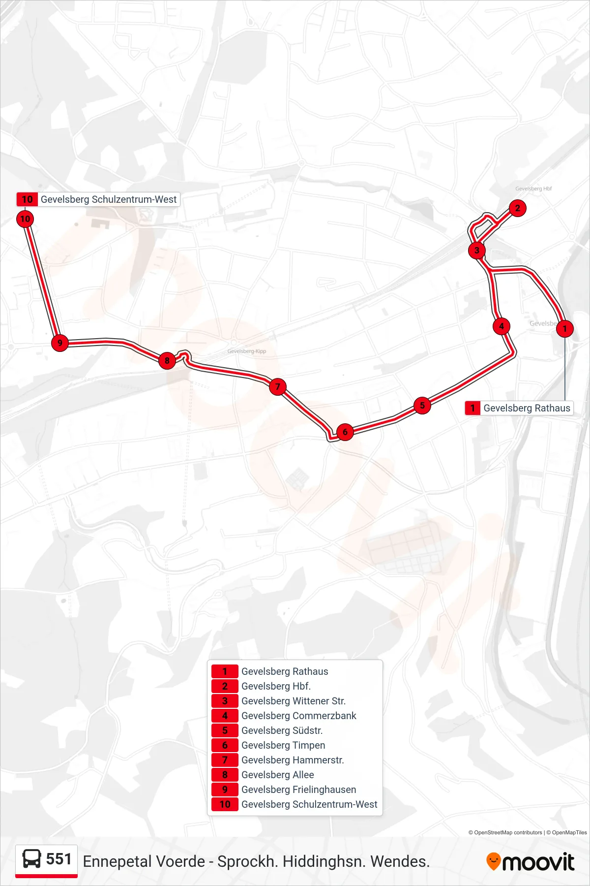 Linie 551 (Bus) Richtung Gevelsberg Schulzentrum-West: Route und Haltestellen auf der Karte