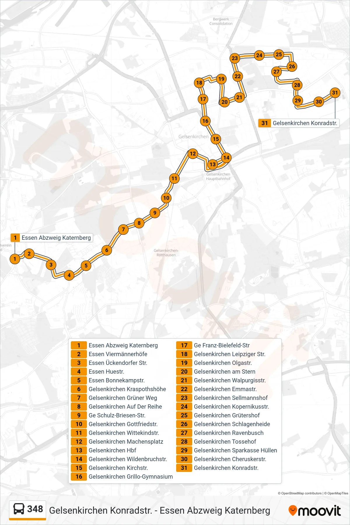 Linie 348 (Bus) Richtung Gelsenkirchen Konradstr.: Route und Haltestellen auf der Karte