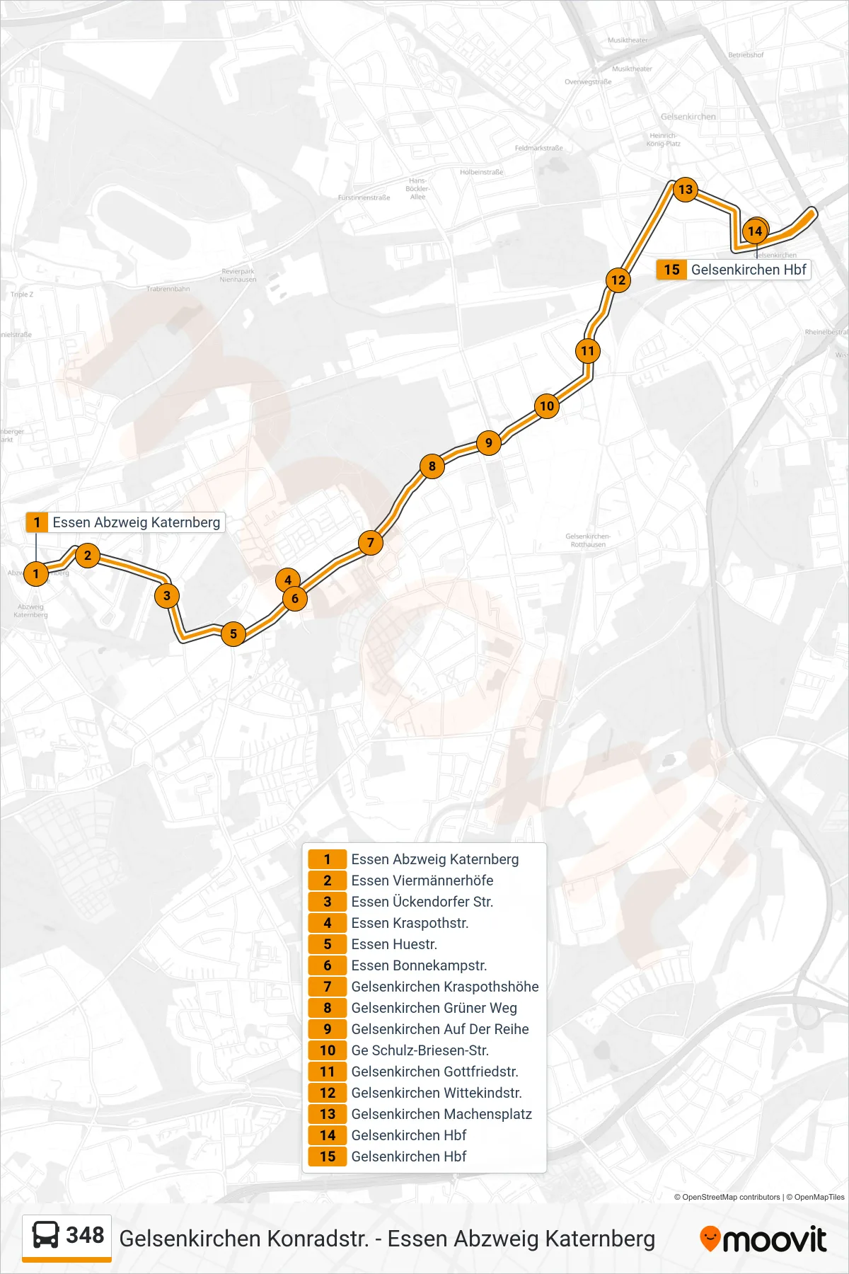 Linie 348 (Bus) Richtung Gelsenkirchen Hbf: Route und Haltestellen auf der Karte