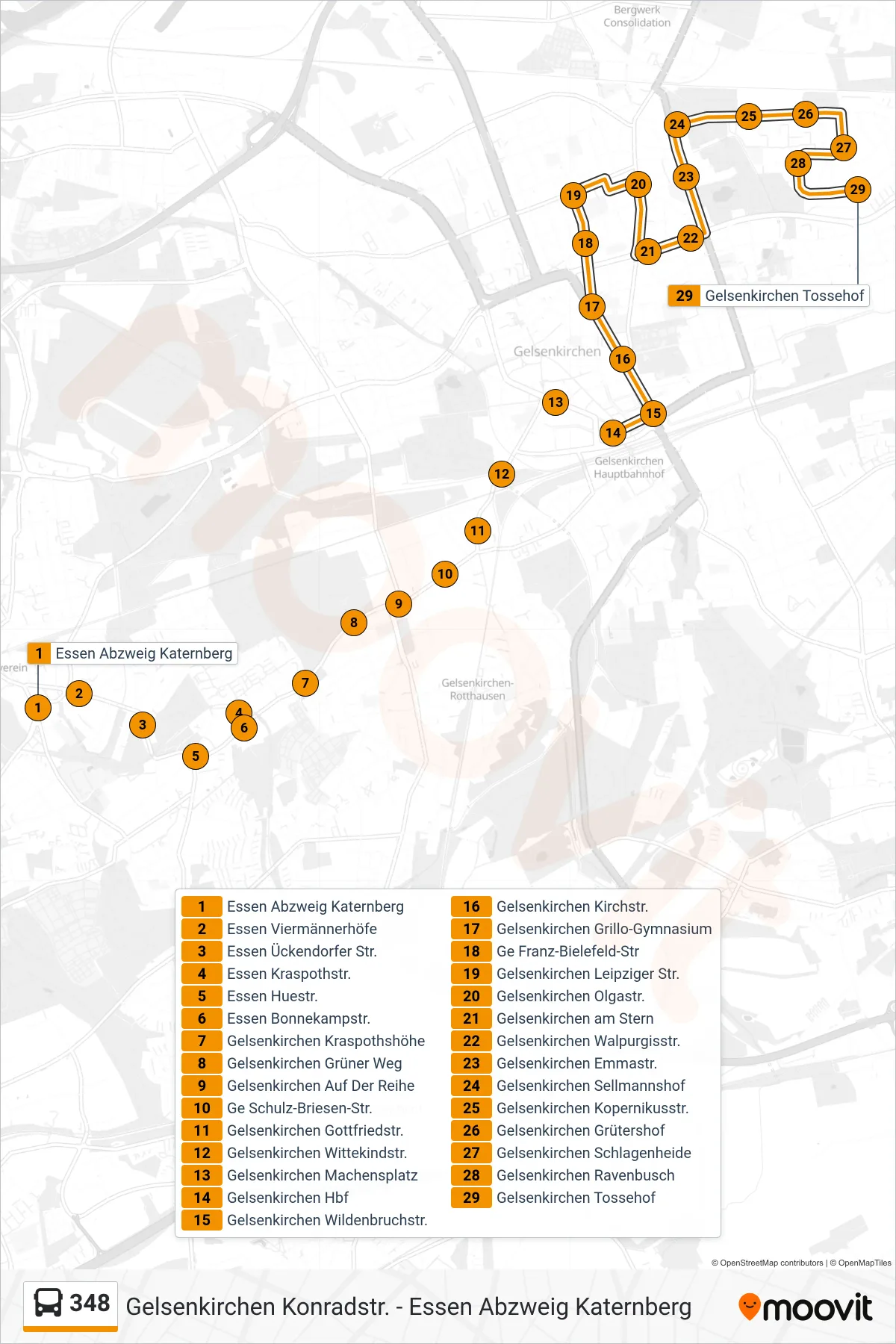 Linie 348 (Bus) Richtung Gelsenkirchen Tossehof: Route und Haltestellen auf der Karte