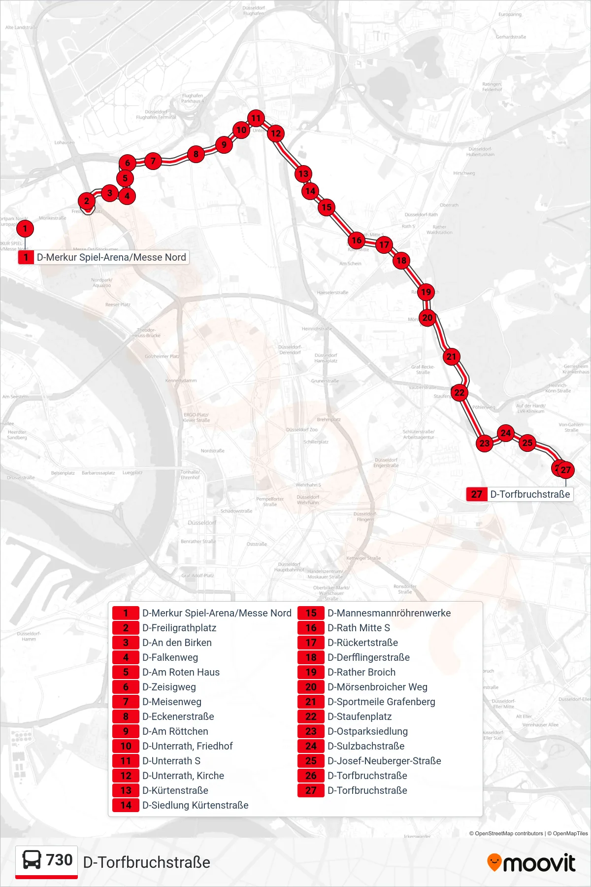 Linie 730 (Bus) Richtung D-Torfbruchstraße: Route und Haltestellen auf der Karte