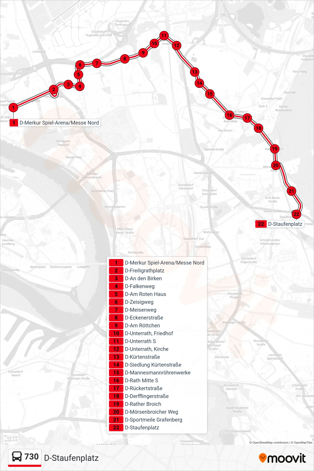 Linie 730 (Bus) Richtung D-Staufenplatz: Route und Haltestellen auf der Karte