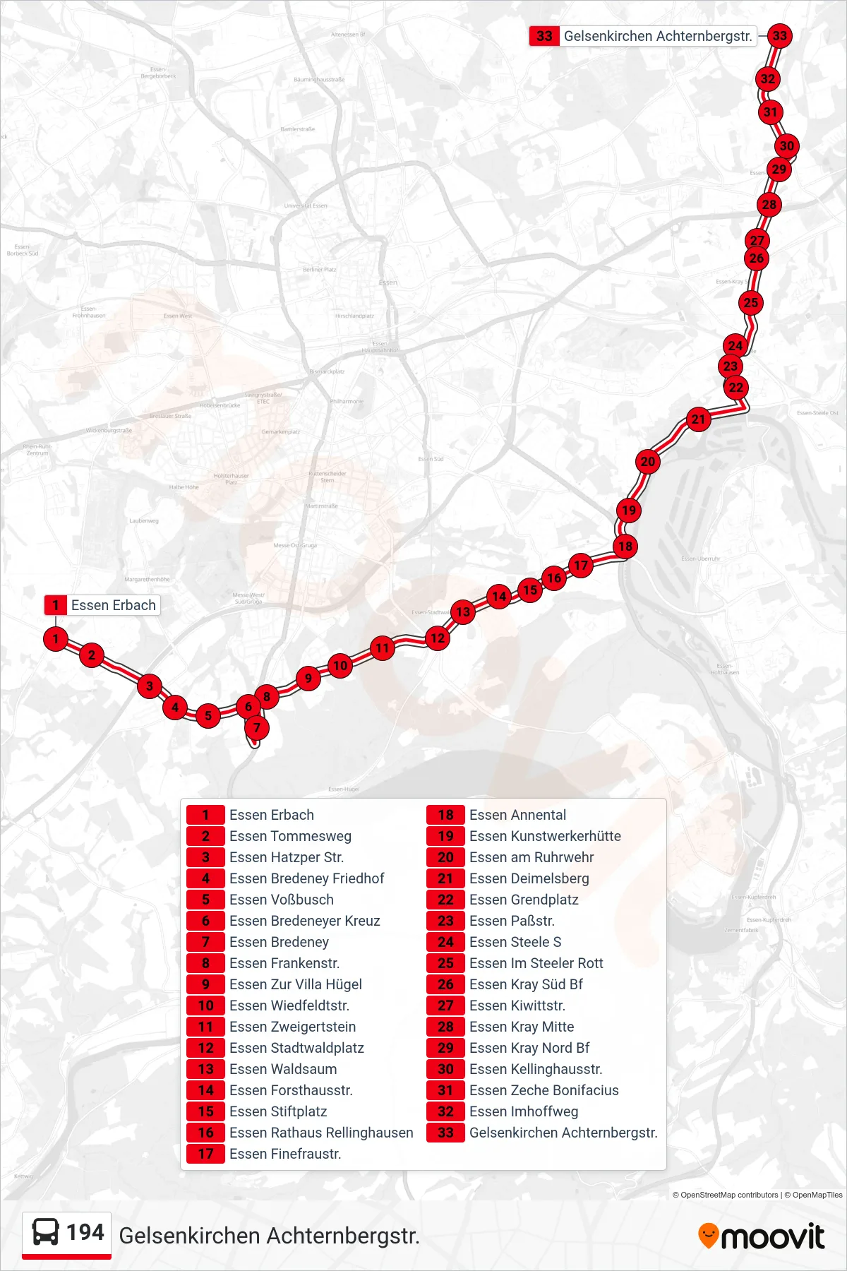 Linie 194 (Bus) Richtung Gelsenkirchen Achternbergstr.: Route und Haltestellen auf der Karte