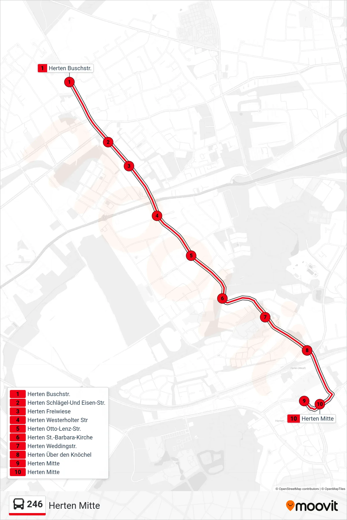 Linie 246 (Bus) Richtung Herten Mitte: Route und Haltestellen auf der Karte