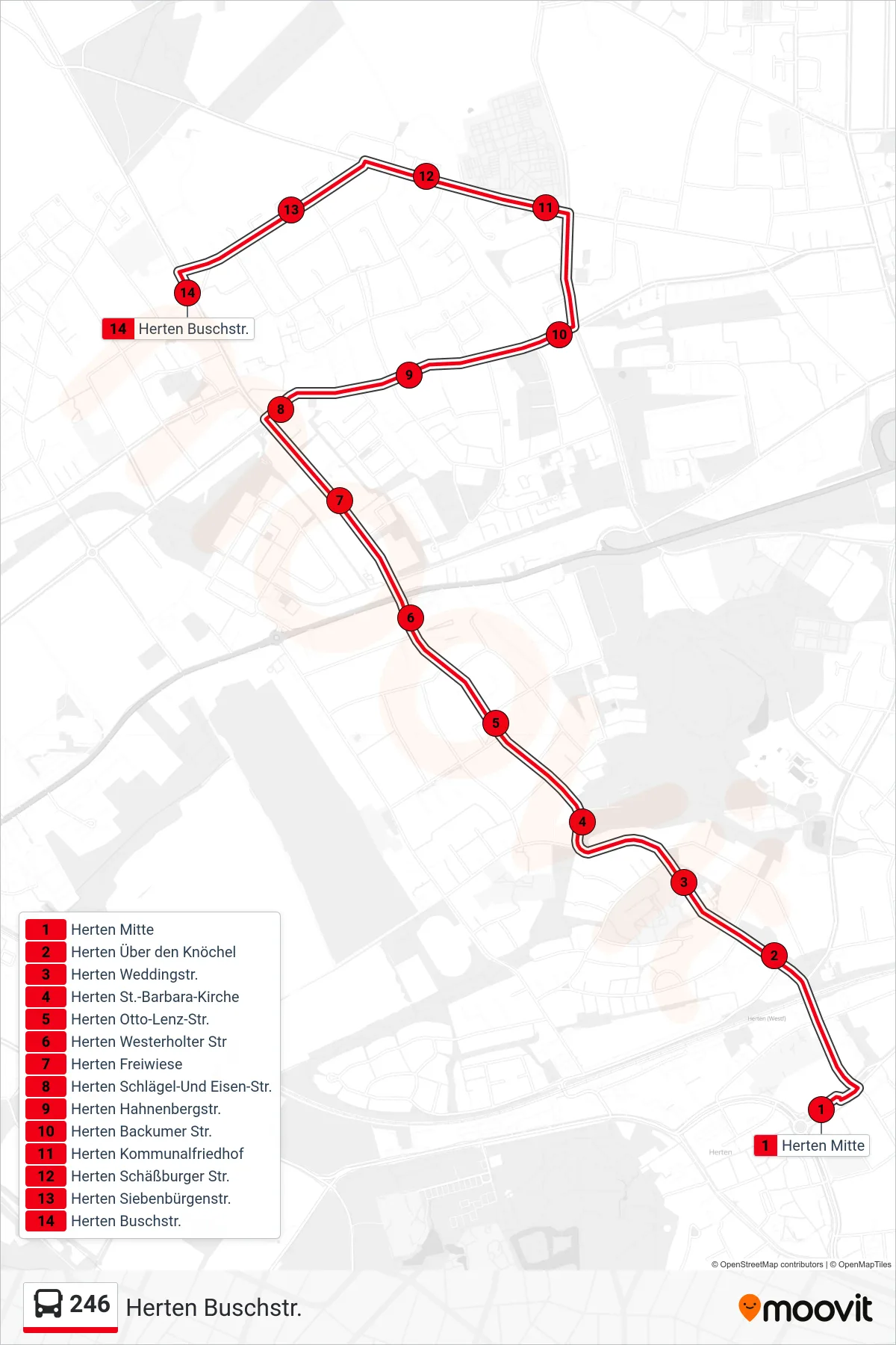 Linie 246 (Bus) Richtung Herten Buschstr.: Route und Haltestellen auf der Karte