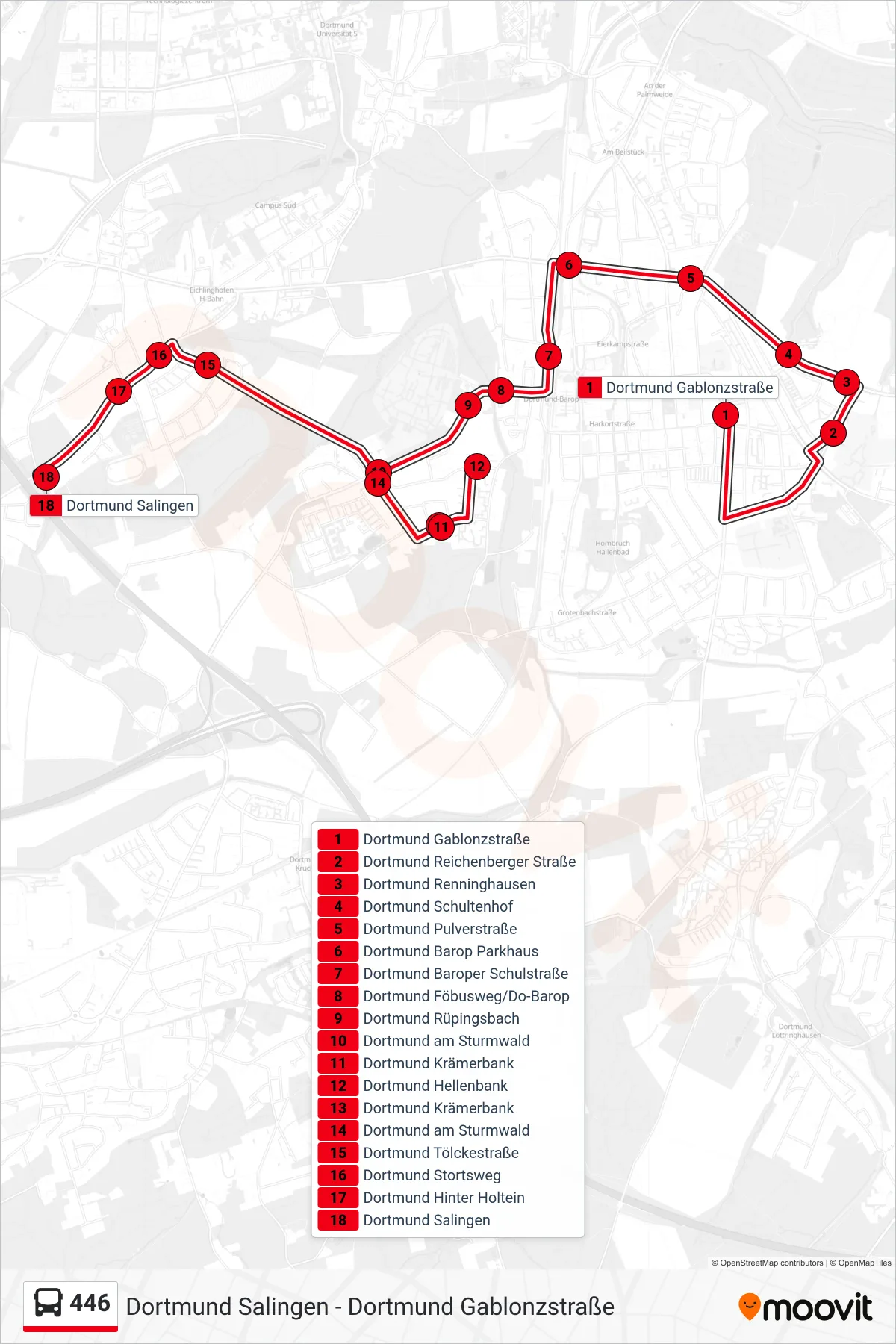 Linie 446 (Bus) Richtung Dortmund Salingen: Route und Haltestellen auf der Karte
