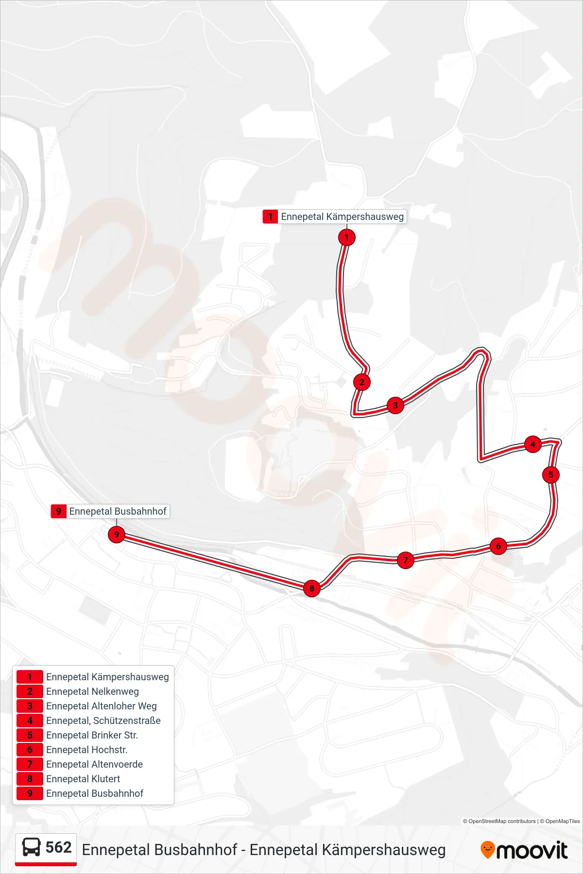 Linie 562 (Bus) Richtung Ennepetal Busbahnhof: Route und Haltestellen auf der Karte