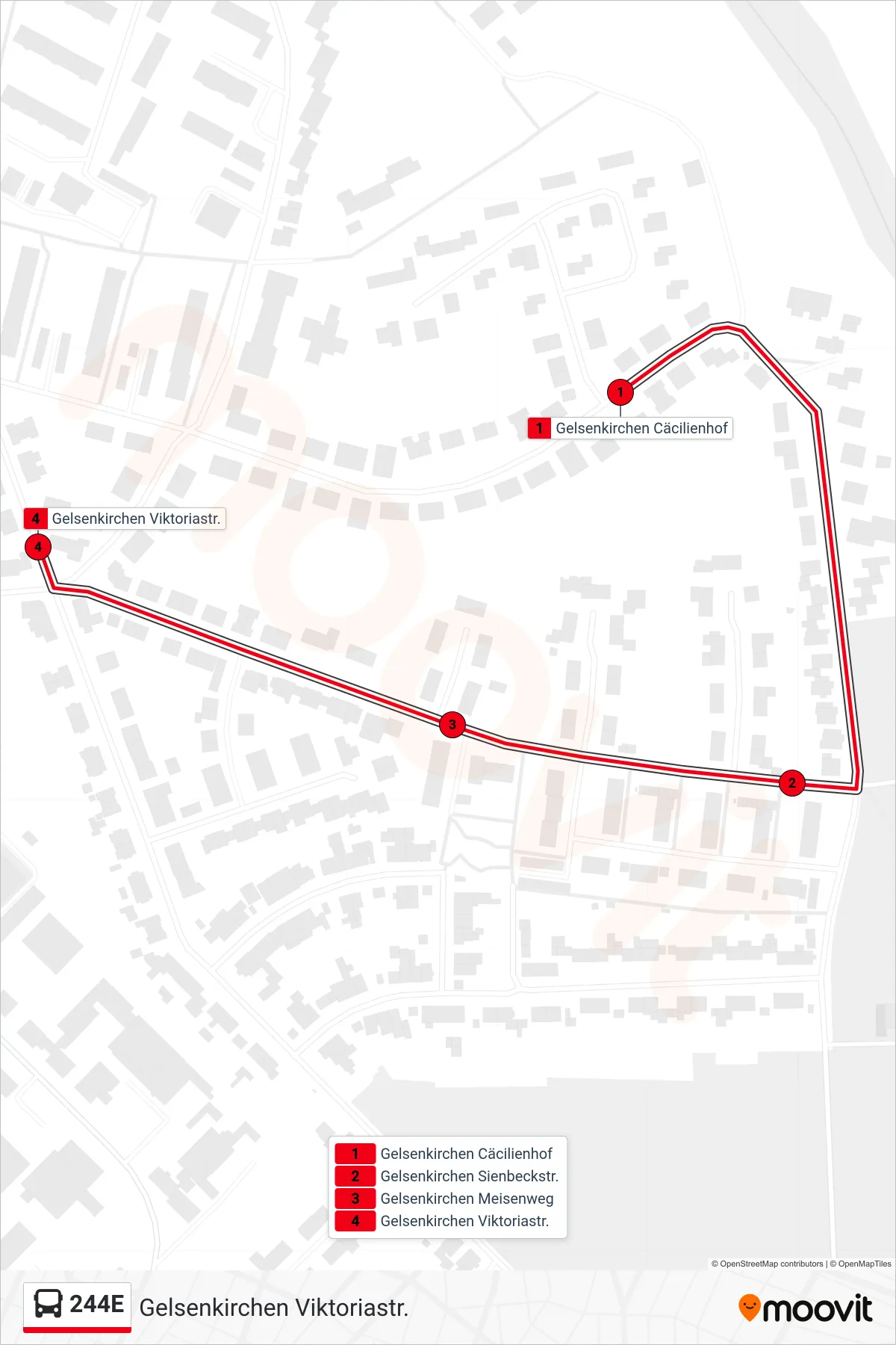 Linie 244E (Bus) Richtung Gelsenkirchen Viktoriastr.: Route und Haltestellen auf der Karte