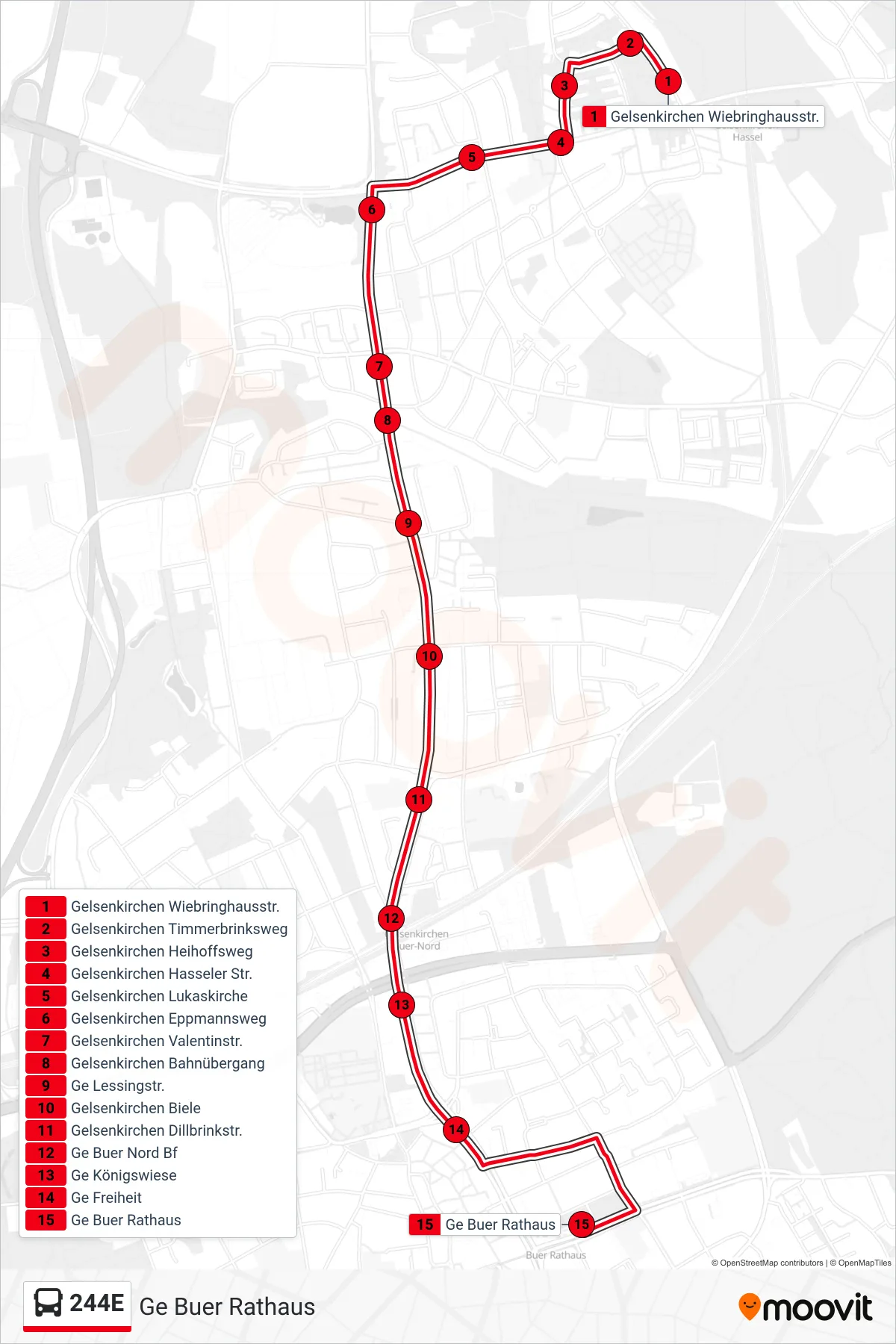 244E bus Line (Ge Buer Rathaus) route and stops on a map