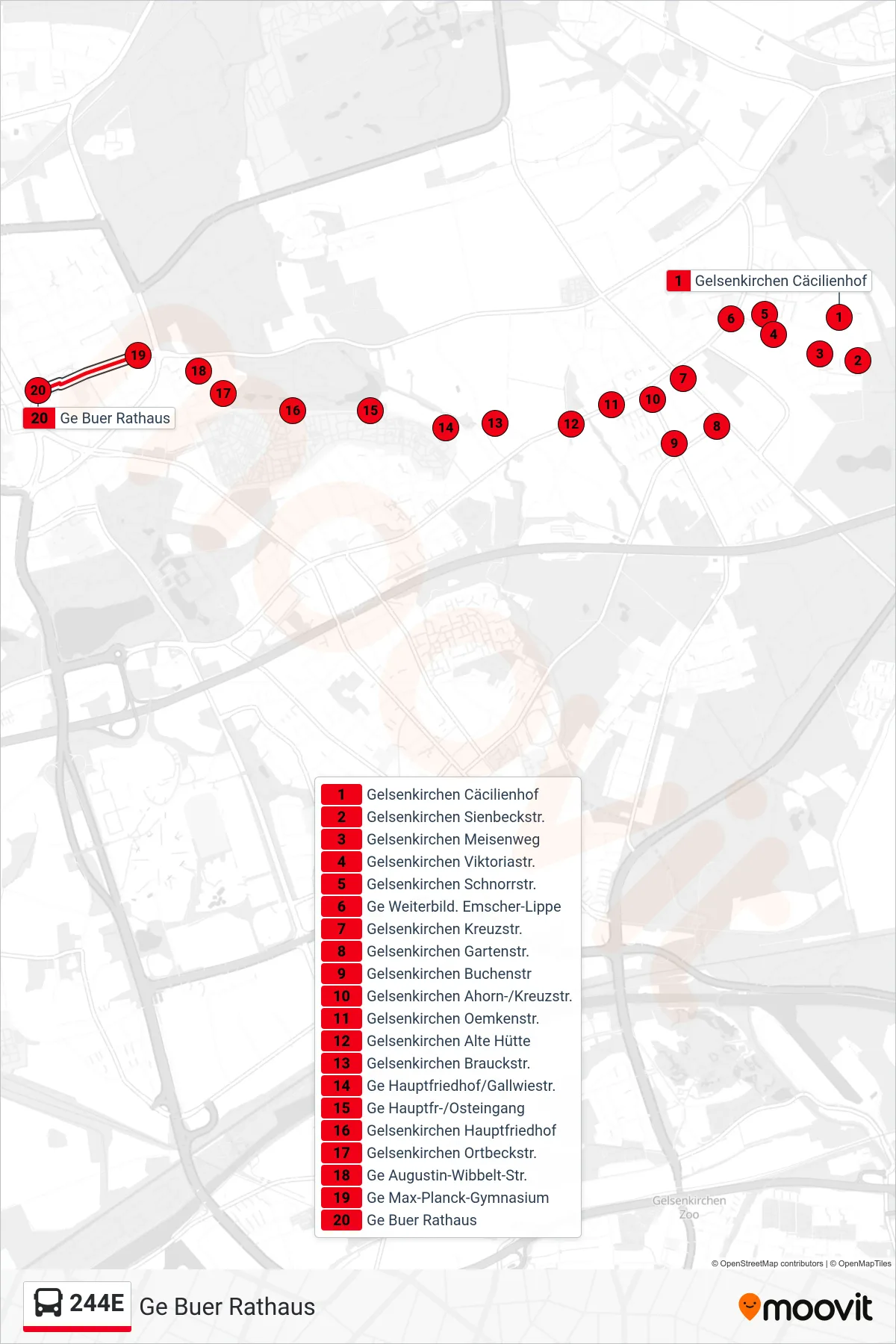 244E bus Line (Ge Buer Rathaus) route and stops on a map