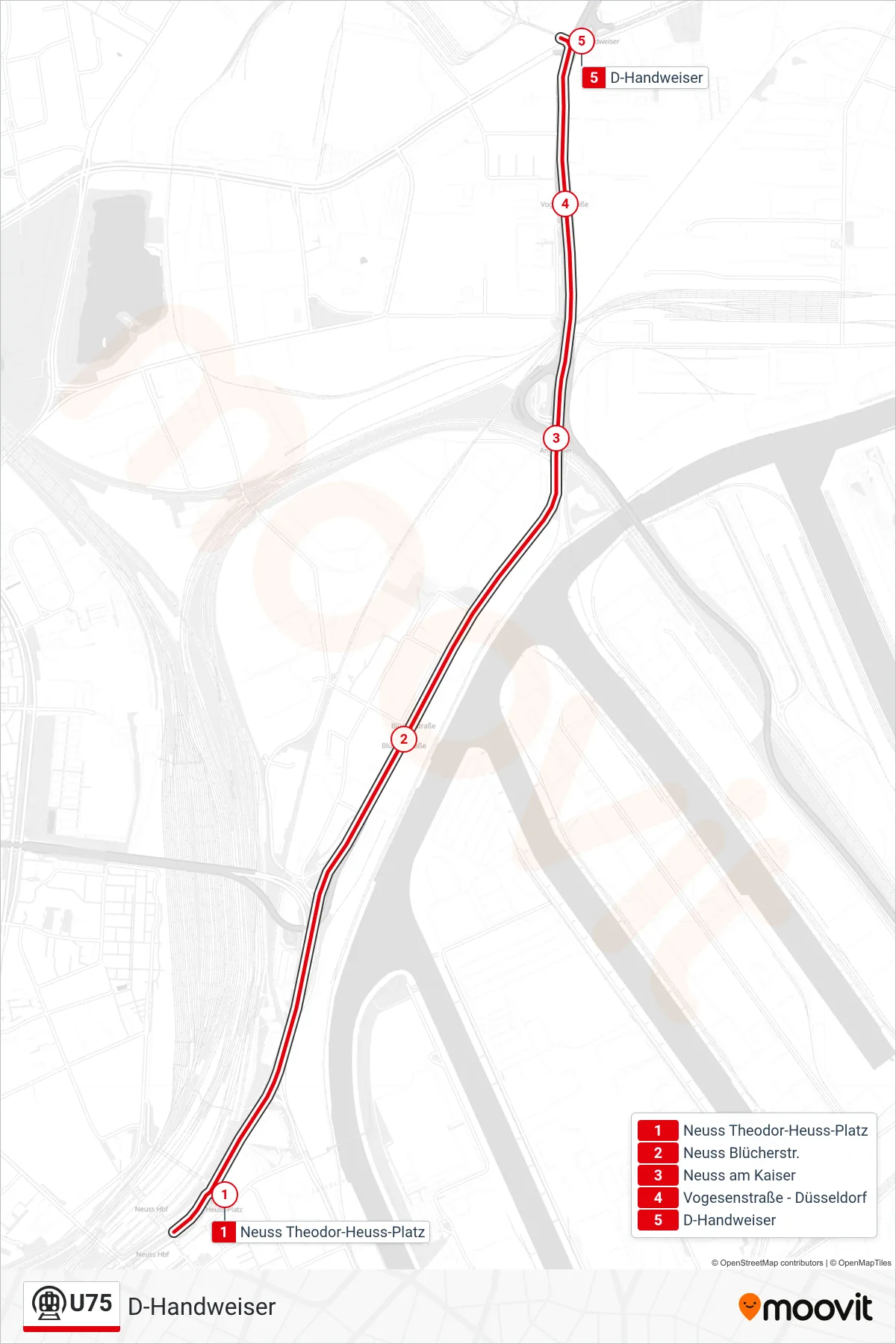 Linie U75 (U-Bahn) Richtung D-Handweiser: Route und Haltestellen auf der Karte