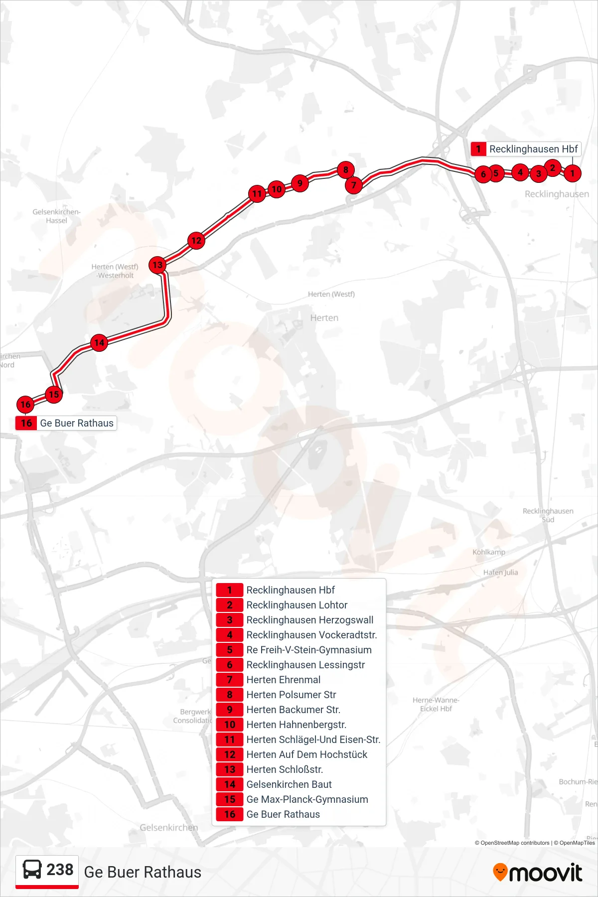 Linie 238 (Bus) Richtung Ge Buer Rathaus: Route und Haltestellen auf der Karte