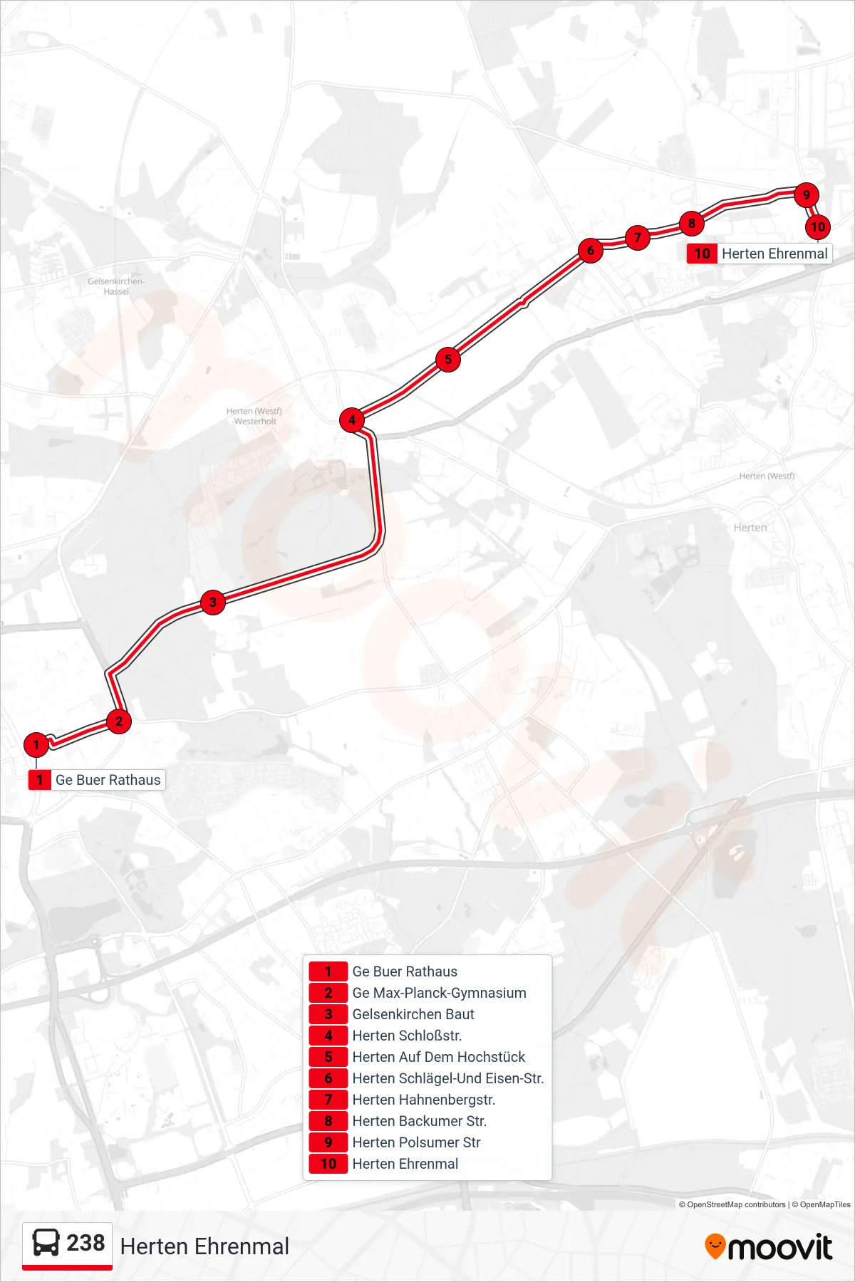 Linie 238 (Bus) Richtung Herten Ehrenmal: Route und Haltestellen auf der Karte