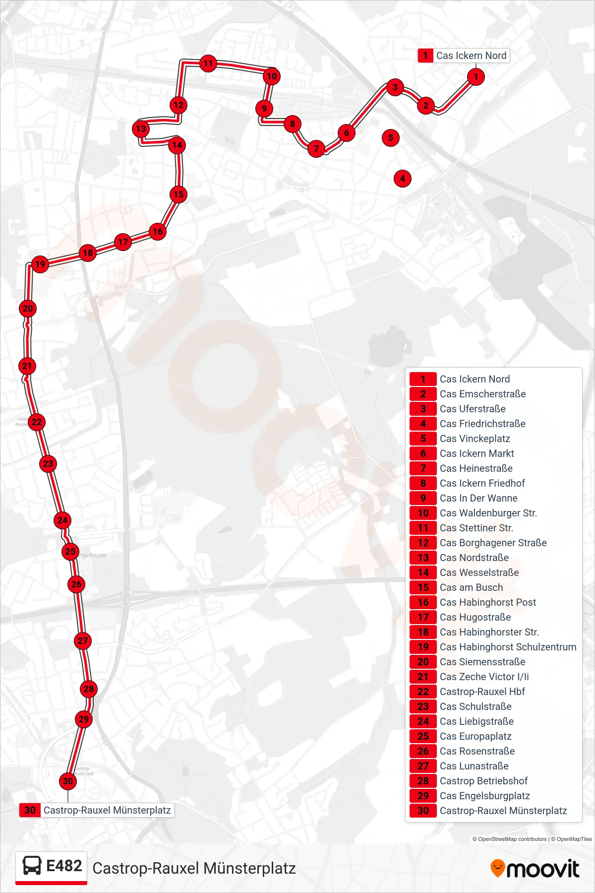 Linie E482 (Bus) Richtung Castrop-Rauxel Münsterplatz: Route und Haltestellen auf der Karte