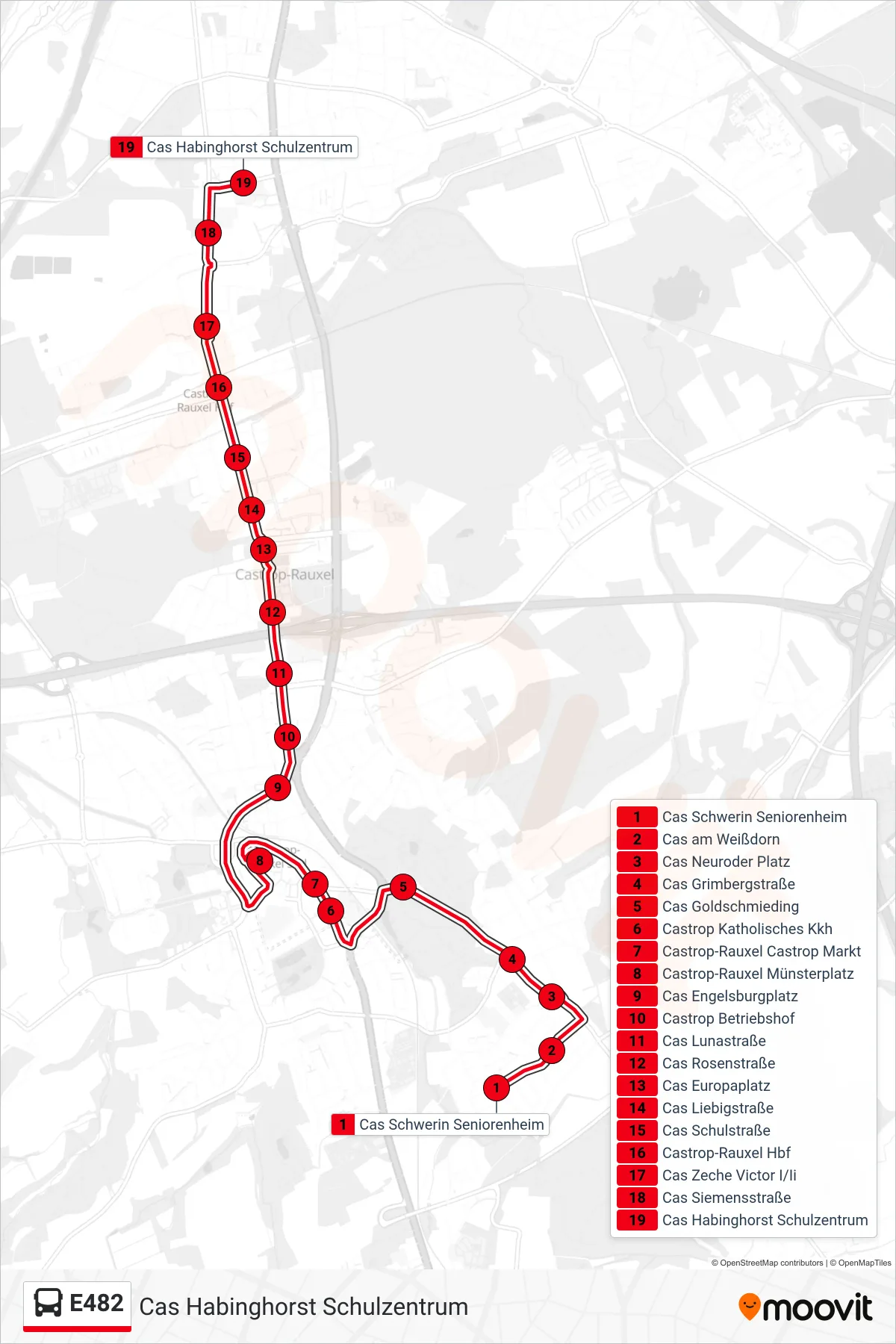 Linie E482 (Bus) Richtung Cas Habinghorst Schulzentrum: Route und Haltestellen auf der Karte