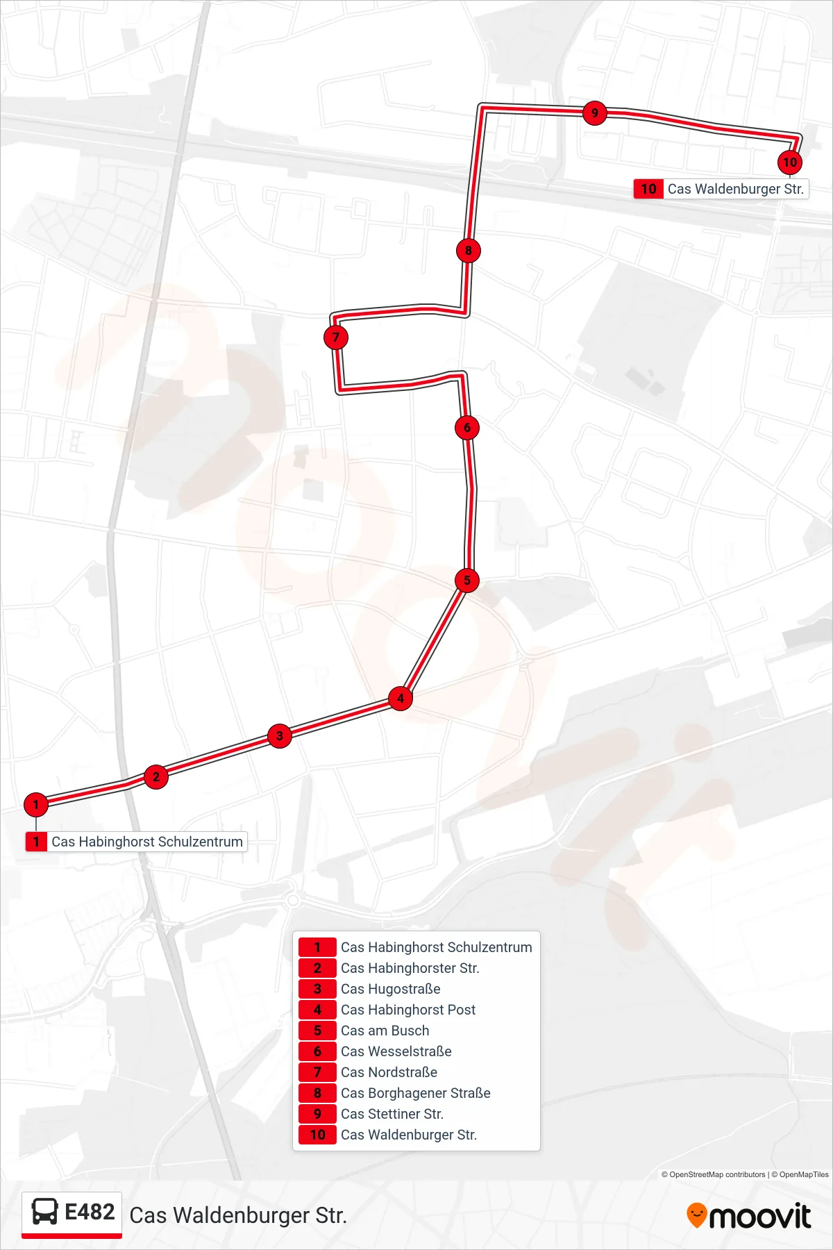 Linie E482 (Bus) Richtung Cas Waldenburger Str.: Route und Haltestellen auf der Karte