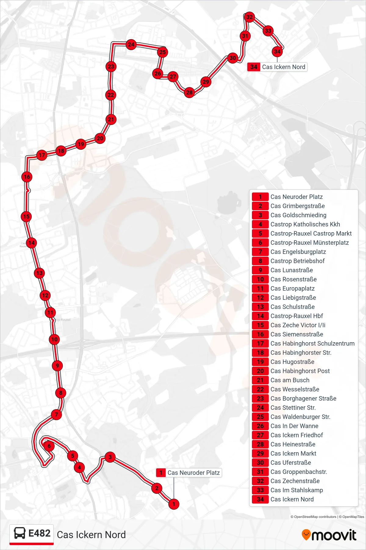 Linie E482 (Bus) Richtung Cas Ickern Nord: Route und Haltestellen auf der Karte