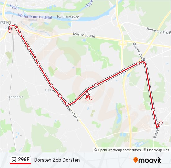 296E bus Line Map