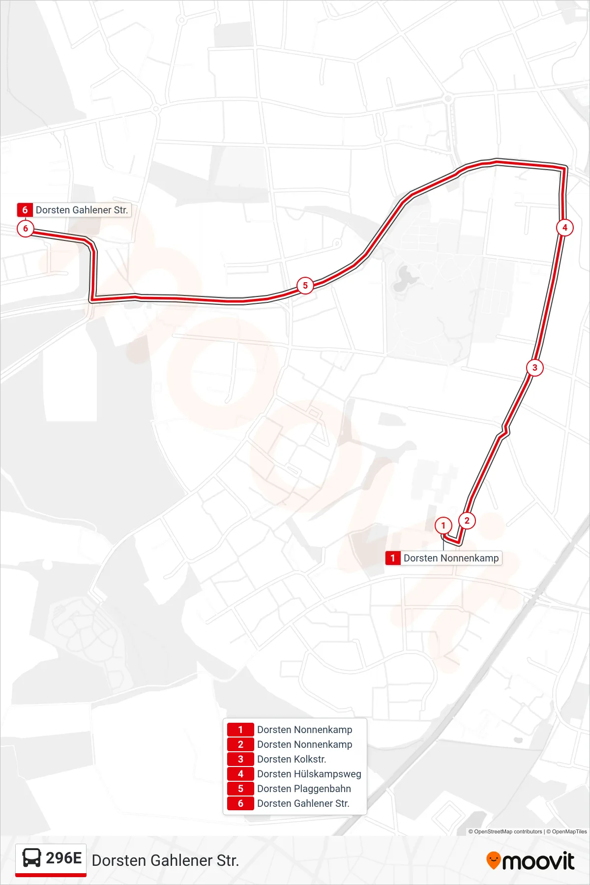 Linie 296E (Bus) Richtung Dorsten Gahlener Str.: Route und Haltestellen auf der Karte