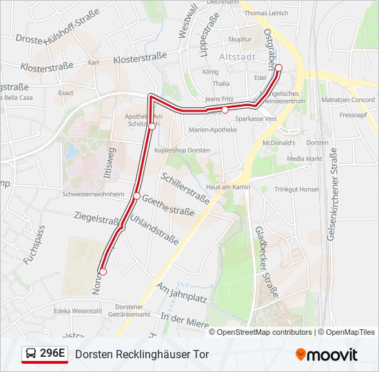 296E bus Line Map